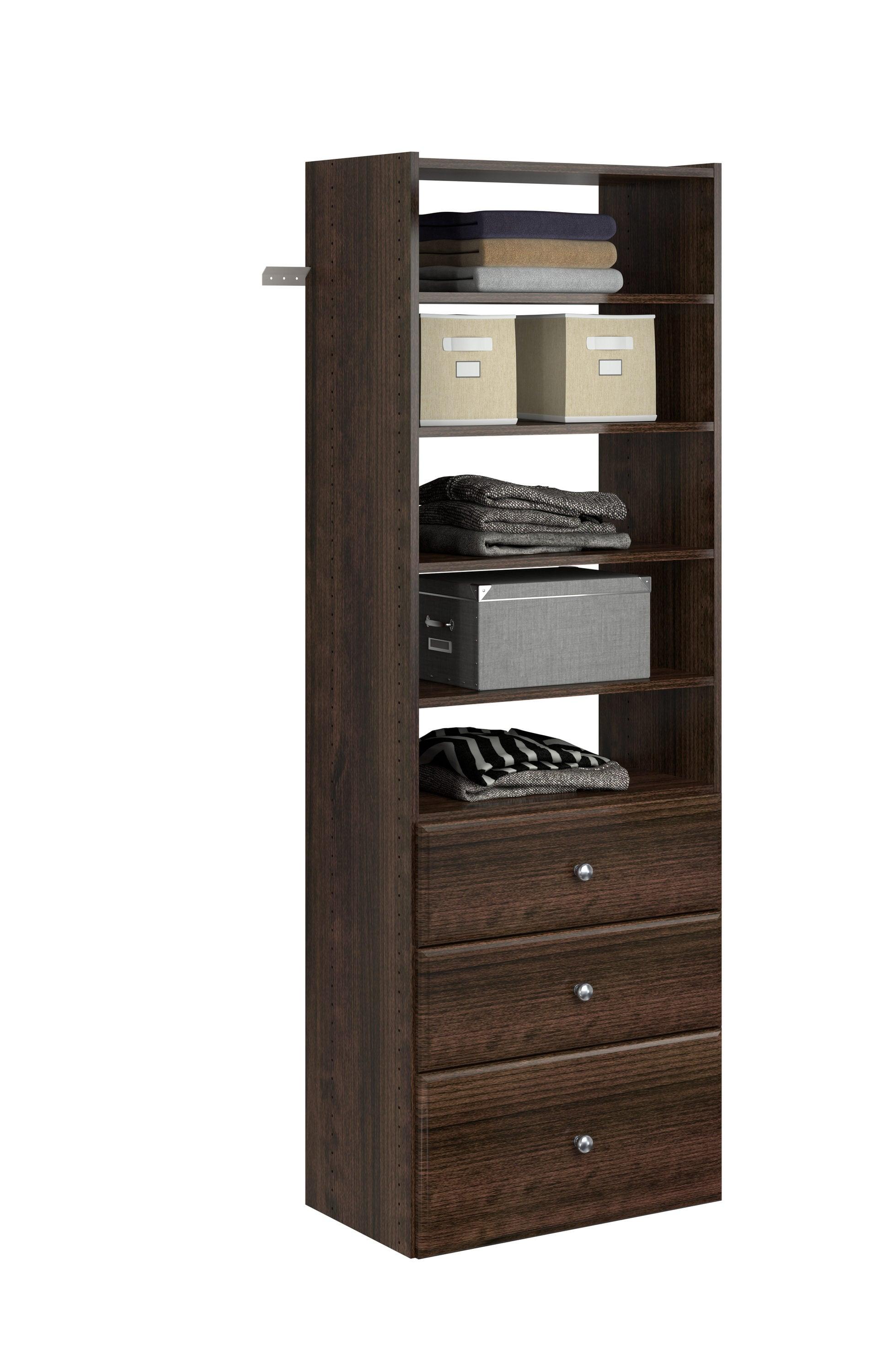 Easy Track Premium Tower Closet Organizer with Shelves and Drawers, Truffle
