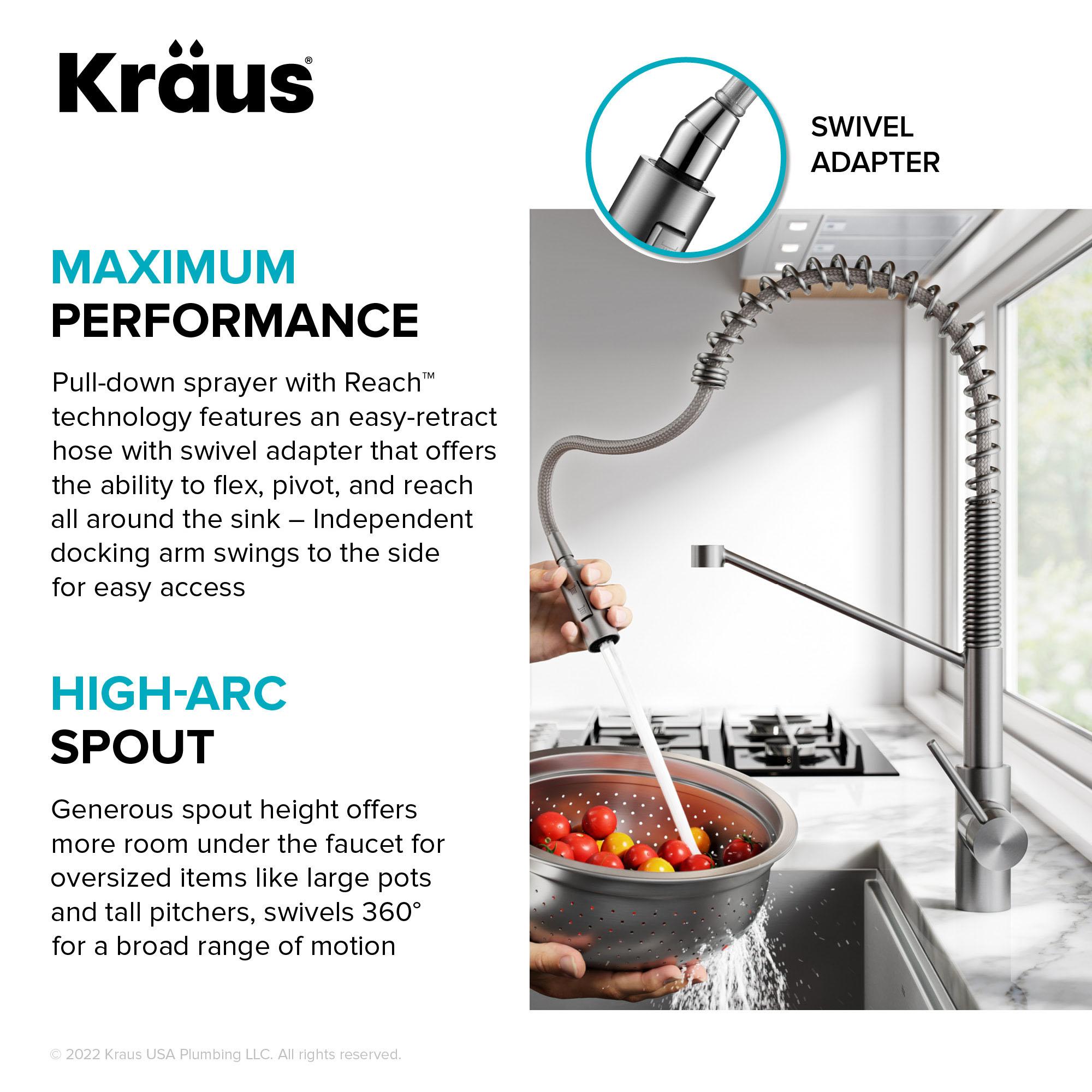 KRAUS Oletto Touchless Sensor Commercial Pull-Down Single Handle Kitchen Faucet with QuickDock Top Mount Assembly