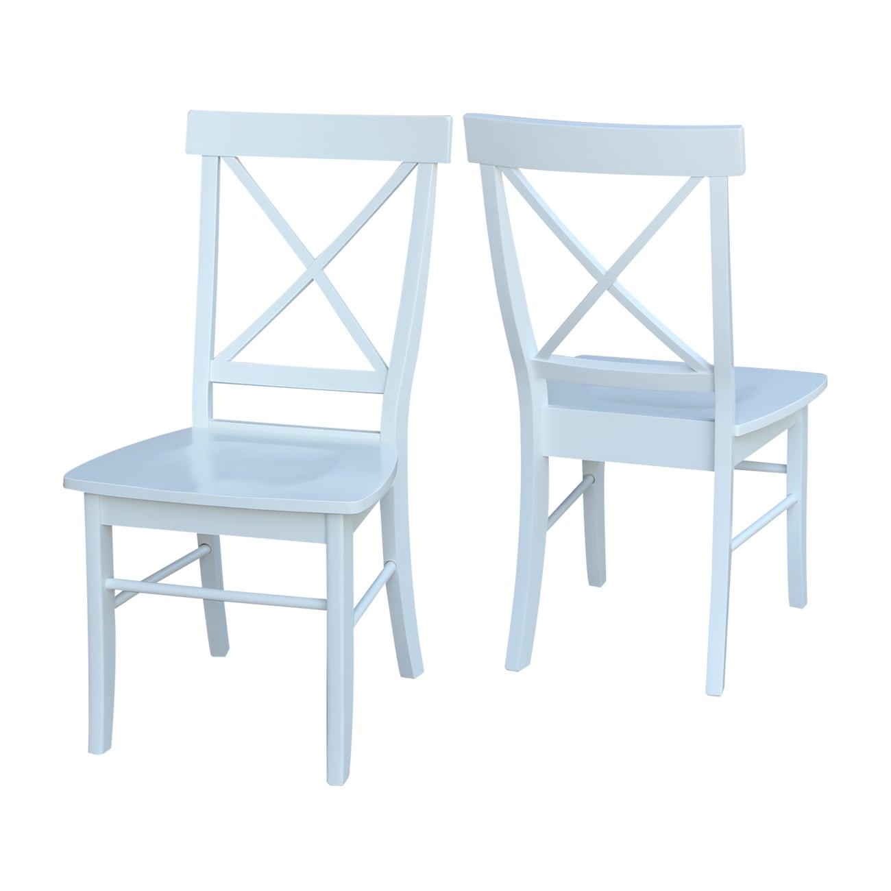 International Concepts Set of 2 X Back Chairs with Solid Wood Seats White: Mid-Century Modern, Hardwood Frame