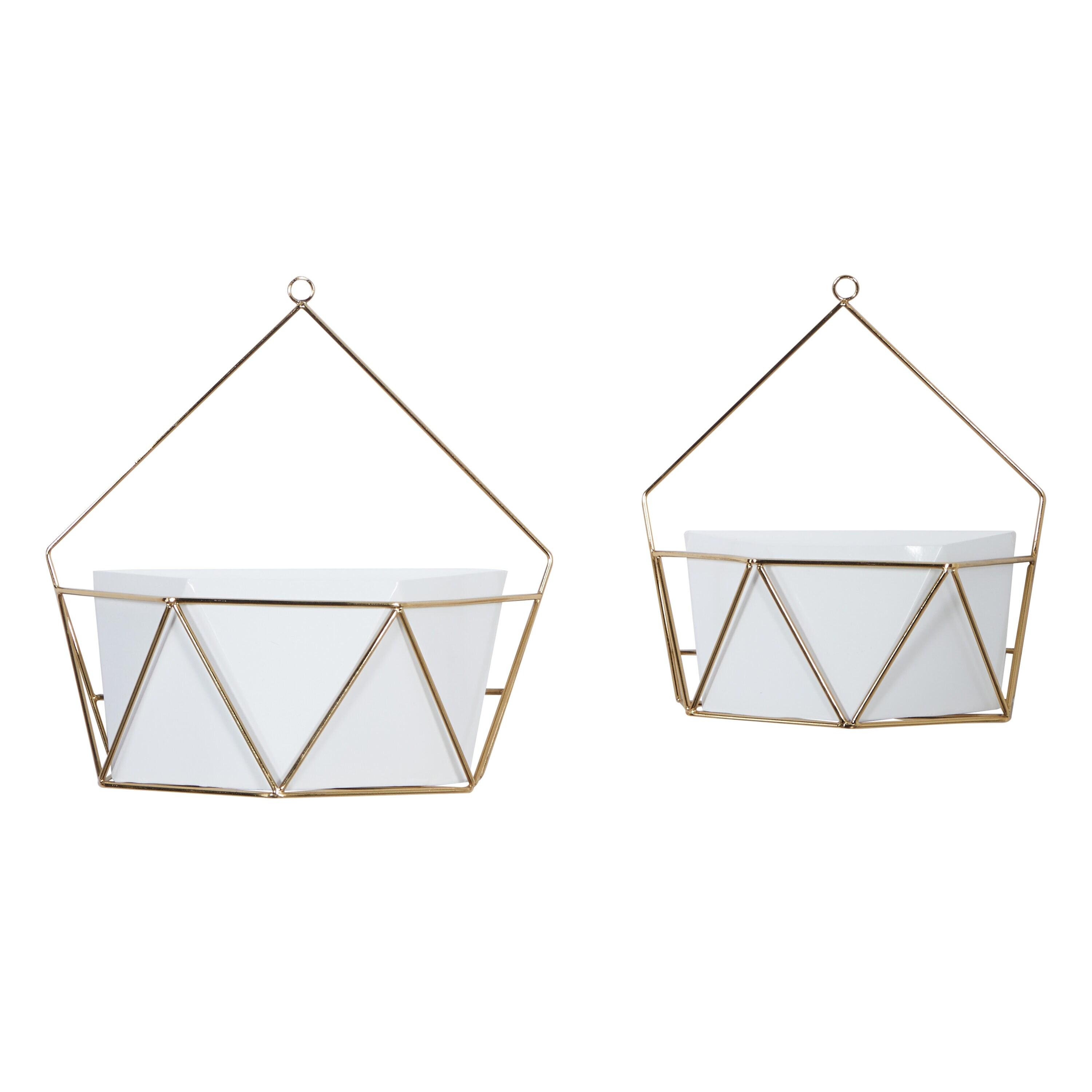 Geometric Gold And White Metal Wall Planters, Set Of 2: 12", 15"