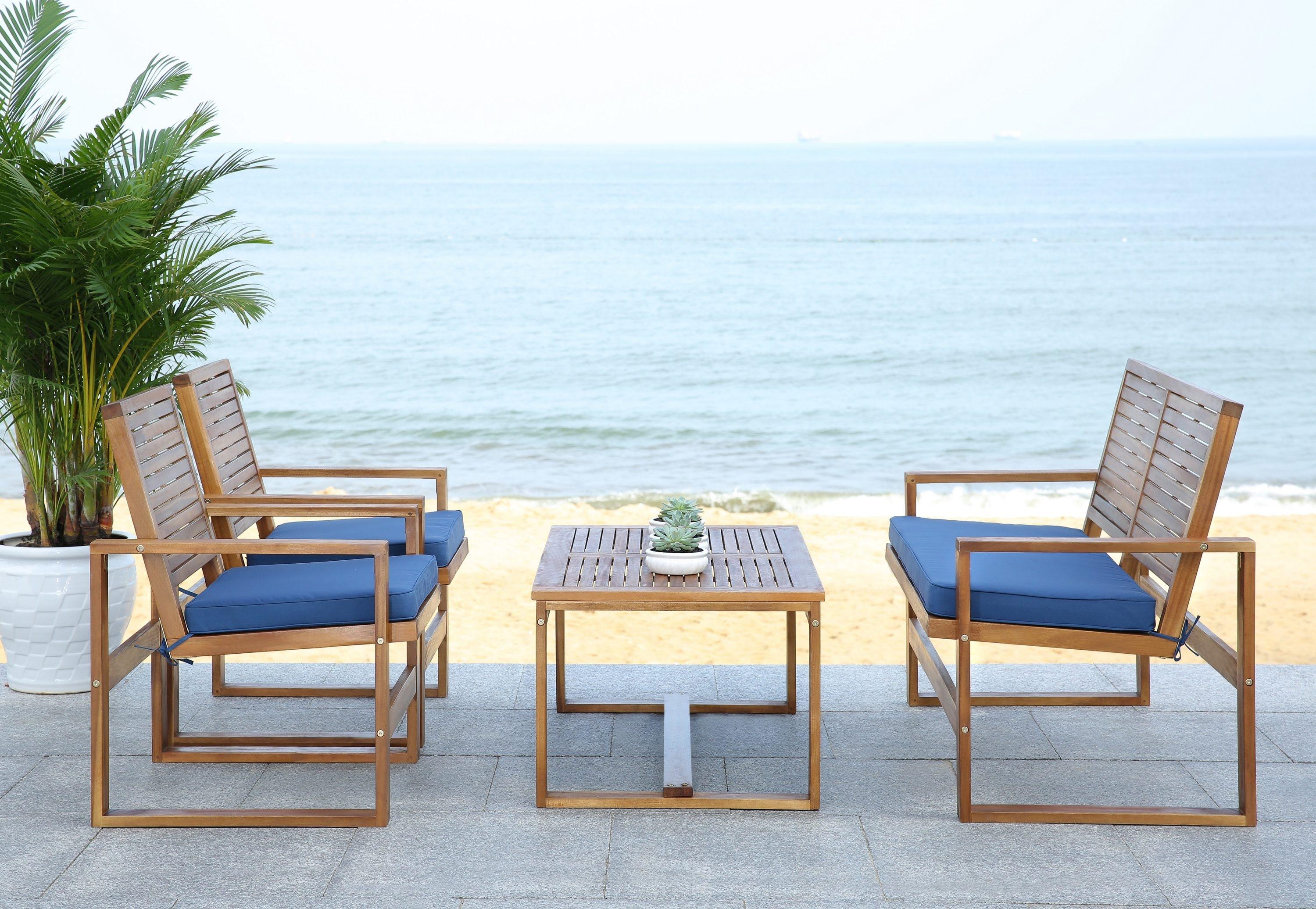 Ozark 4 Piece Set - Indoor/Outdoor - FOX6007 - Natural/Navy - Safavieh
