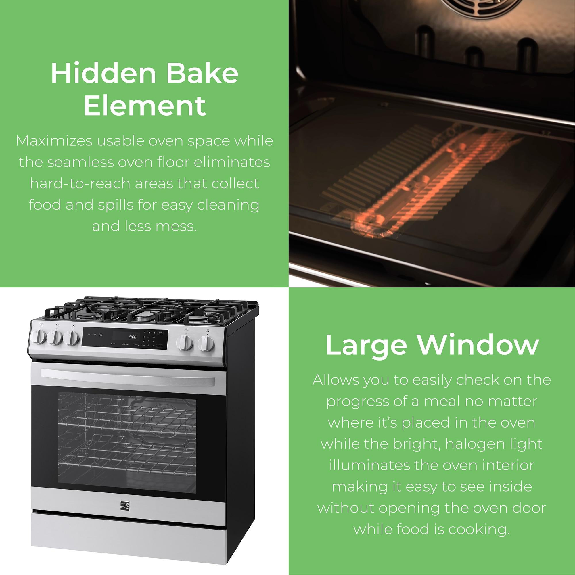 Kenmore 5.6 cu. ft. Front-Control Gas Range with 5 Burners and Hidden Bake Stainless Steel