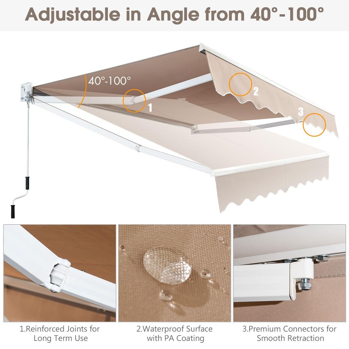 Costway 10' x 8' Retractable Awning  Patio sun shade w/Crank Handle