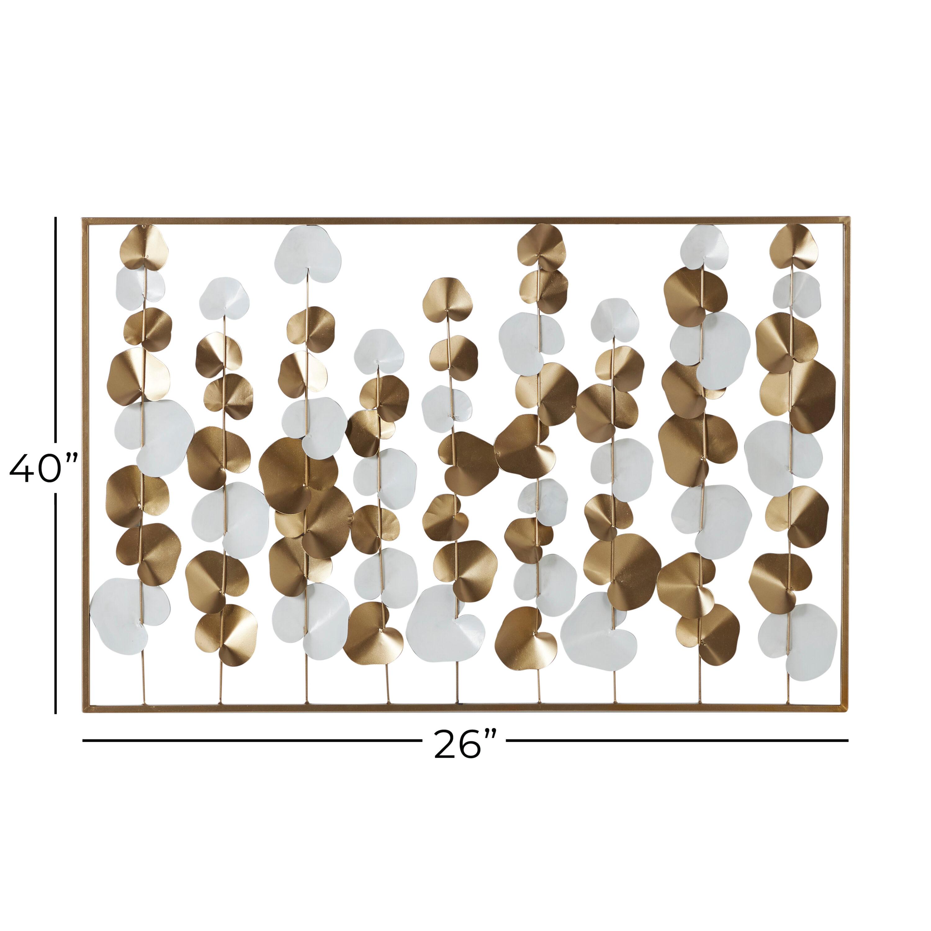 DecMode Gold Metal Floral Wall Decor with White Accents
