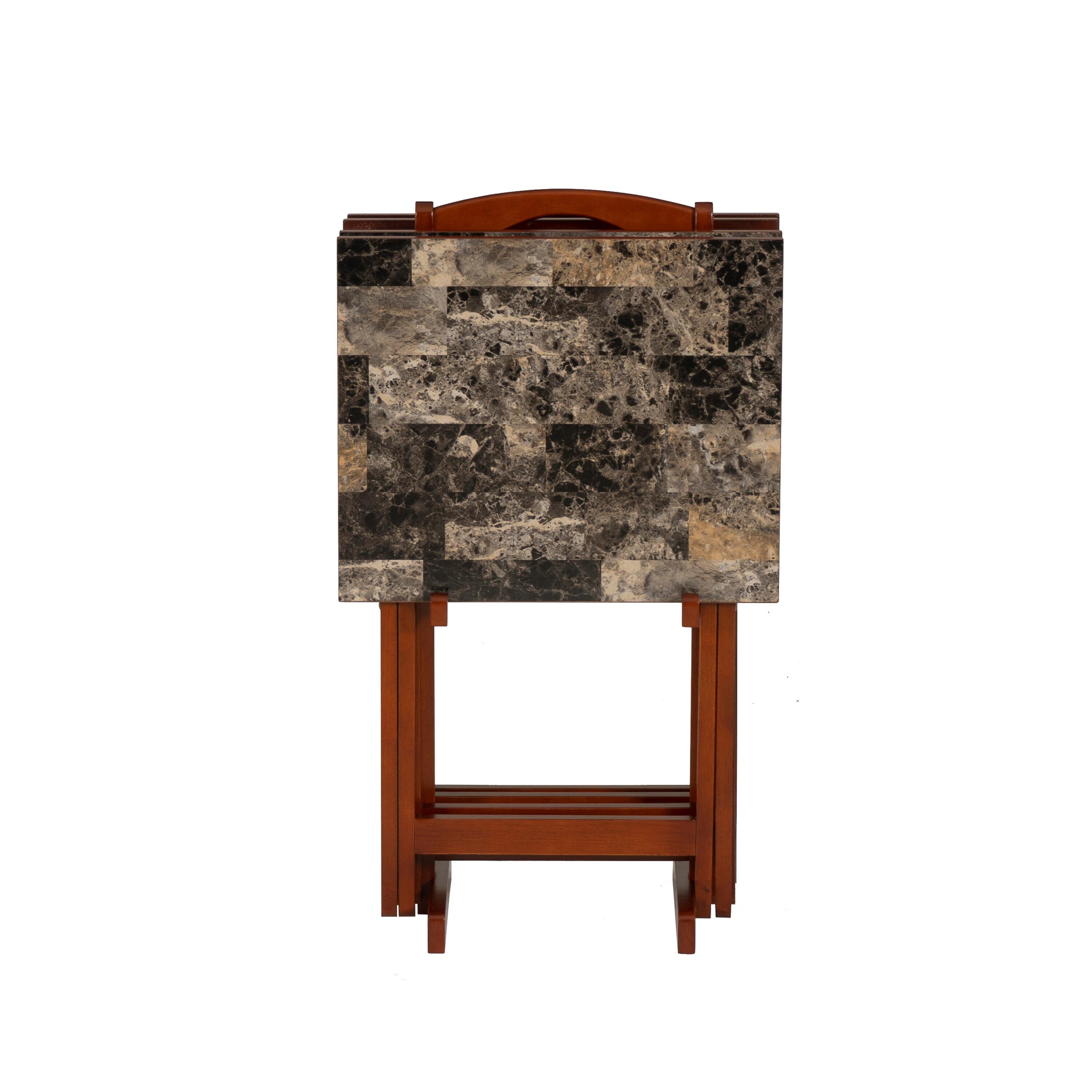LeCeleBee Home Decor Tray Table Set, Faux Marble, Brown