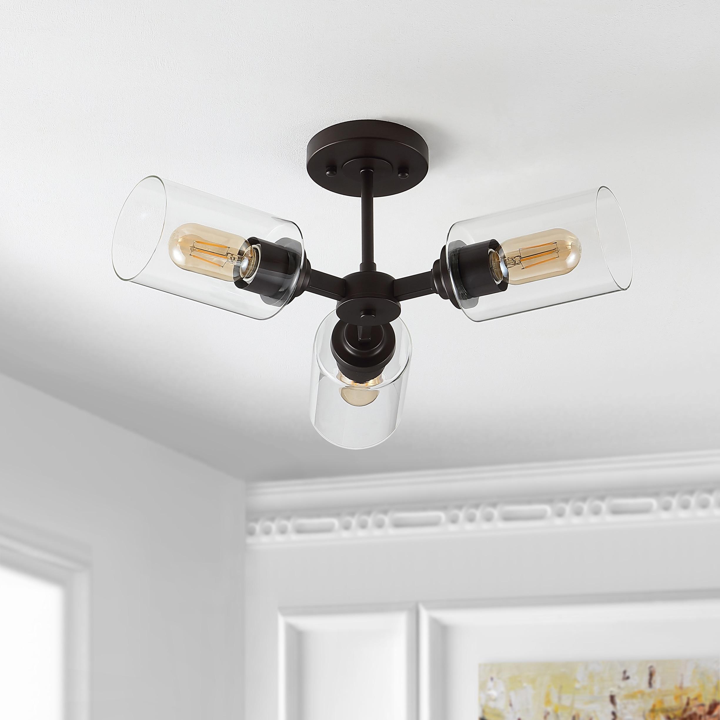 JONATHAN  Y Jaymes 20" Iron Cylinder Industrial Transitional 1 -Light 20.0-in Oil rubbed Bronze Semi Flush Mount Light