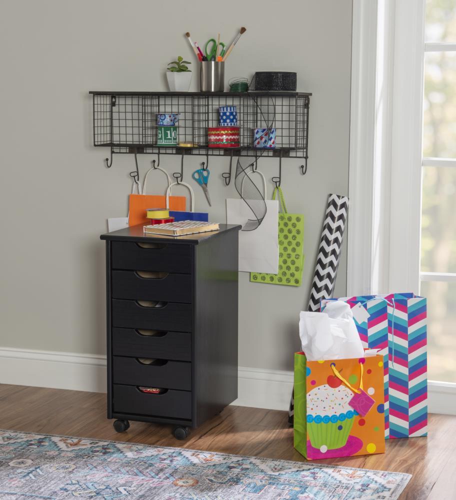 Cary Transitional 6 Drawer Solid Wood Rolling Storage Cart with Casters - Linon