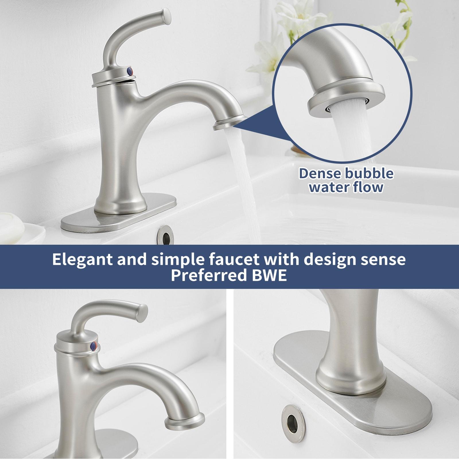 BWE Single Handle Bathroom Faucet For One Hole with 3 Holes Deck Plate and Metal Drain