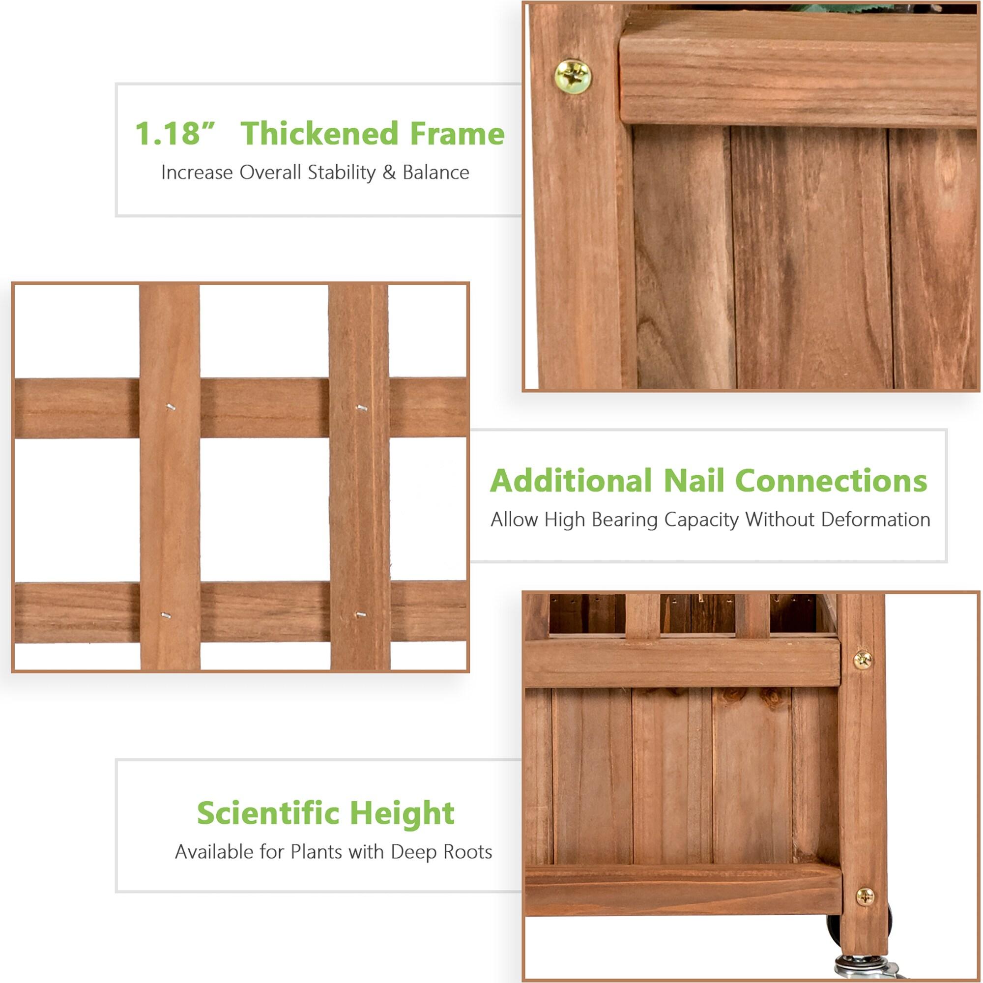 Costway 50in Wood Planter Box  w/Trellis Mobile Raised Bed for Climbing Plant