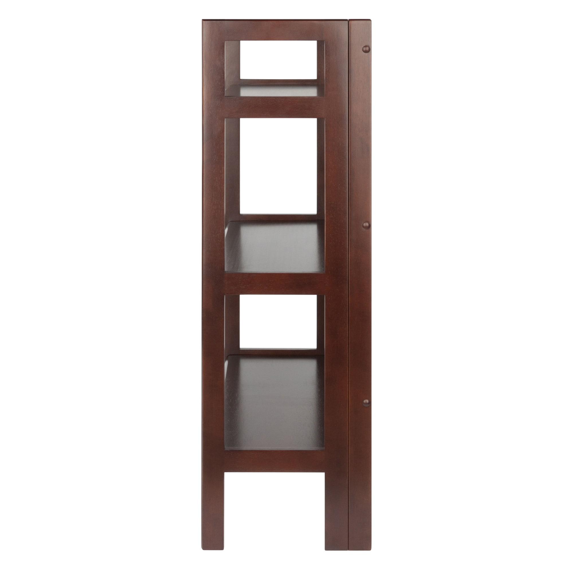 38.54" Terry Folding Bookshelf Walnut - Winsome: Solid Beech Wood, Mid-Century Modern, 3 Fixed Shelves