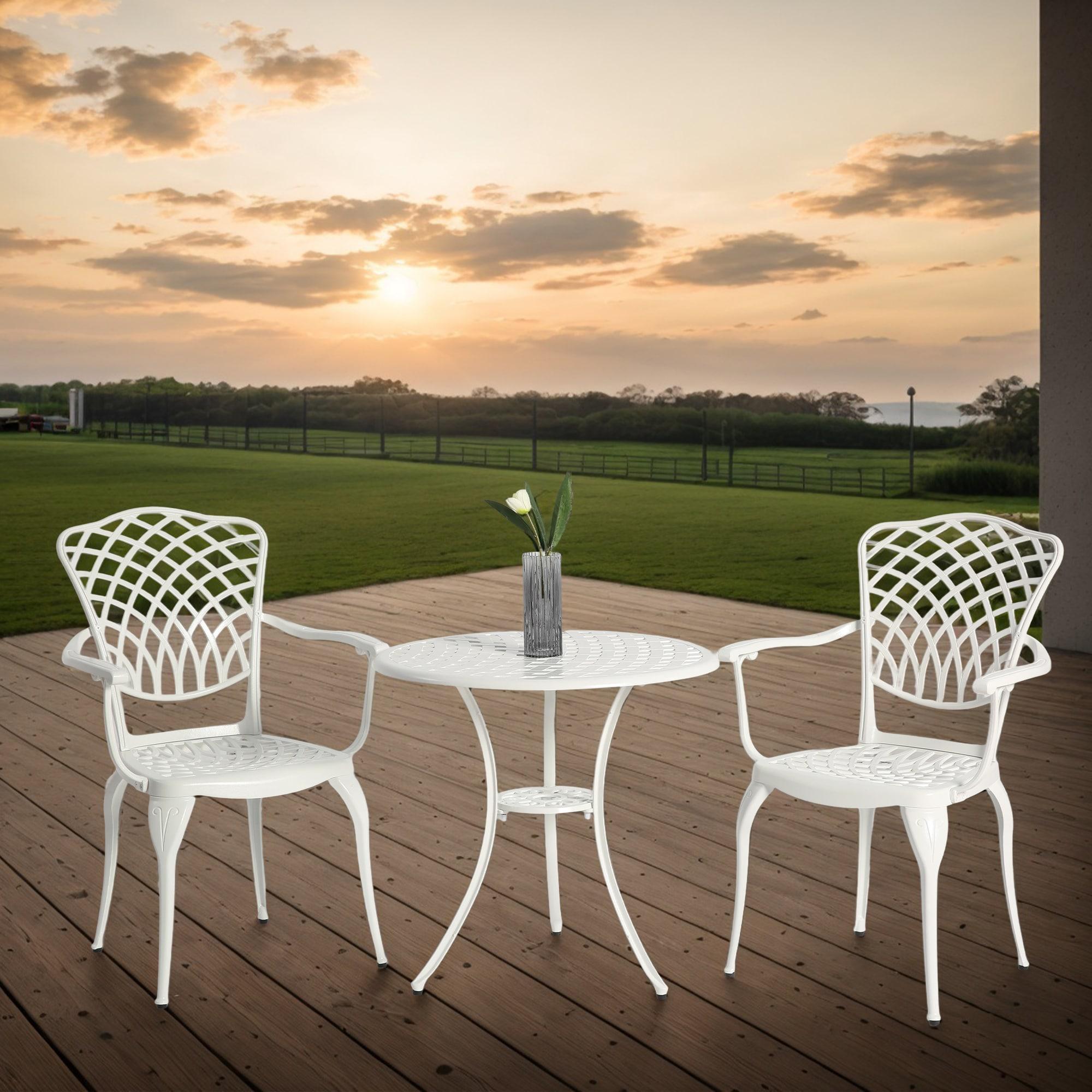 World Menagerie 3 Piece Patio Bistro Set Cast Aluminum Bistro Table And Chairs Set Of 2 With Umbrella Hole,All Weather Metal Bistro Table Set,Outdoor Patio Furniture Set For Garden
