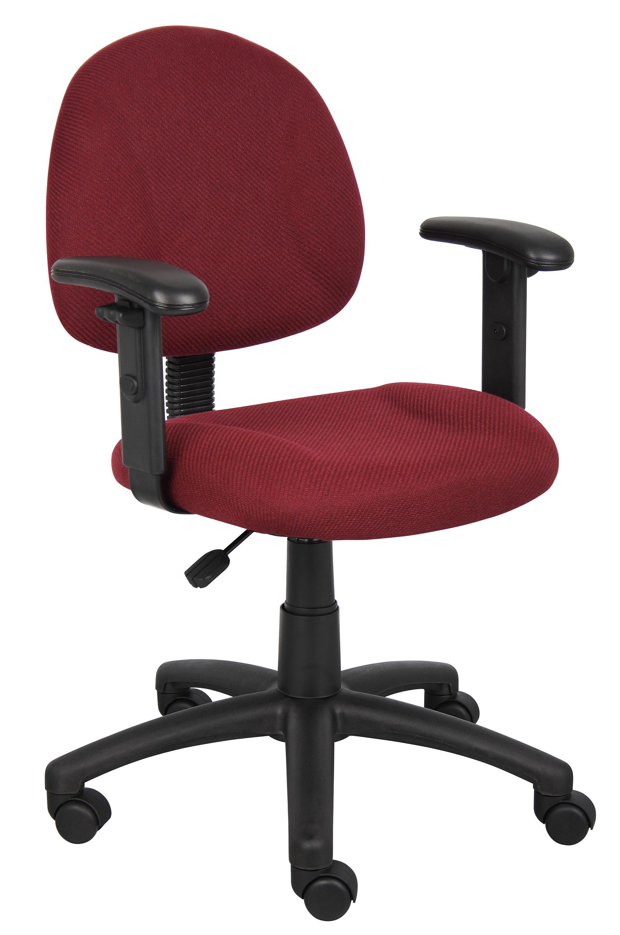 Deluxe Posture Chair with Adjustable Arms Burgundy - Boss Office Products: Ergonomic Swivel, Lumbar Support, Metal Frame