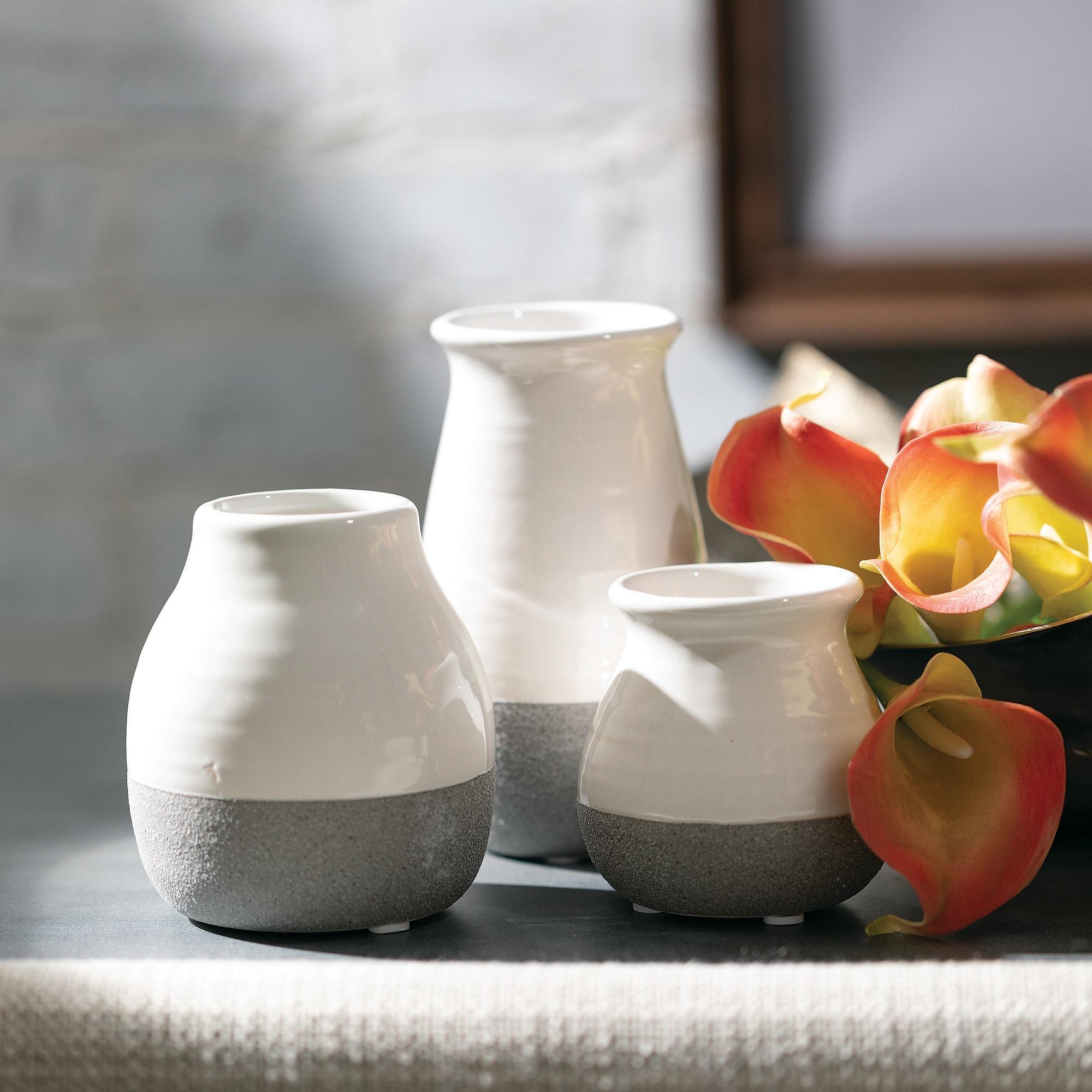 Sullivans Set of 3 Petite Ceramic Vases 3"H, 4.5"H & 5.5"H Gray and White