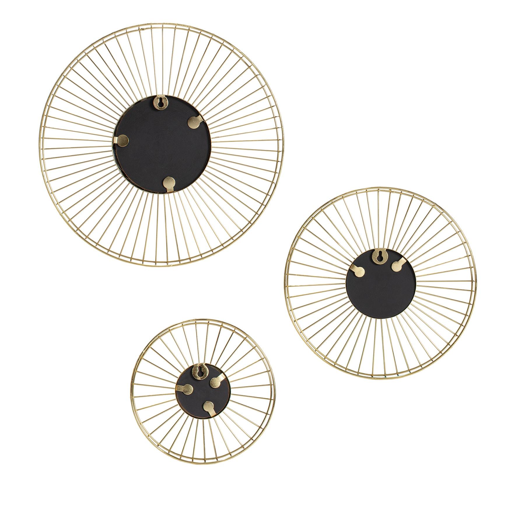 Brewster (Set of 3) Ariston Gold Wall Mirrors: Modern Sunburst Design, Metal Frame, No Assembly Required