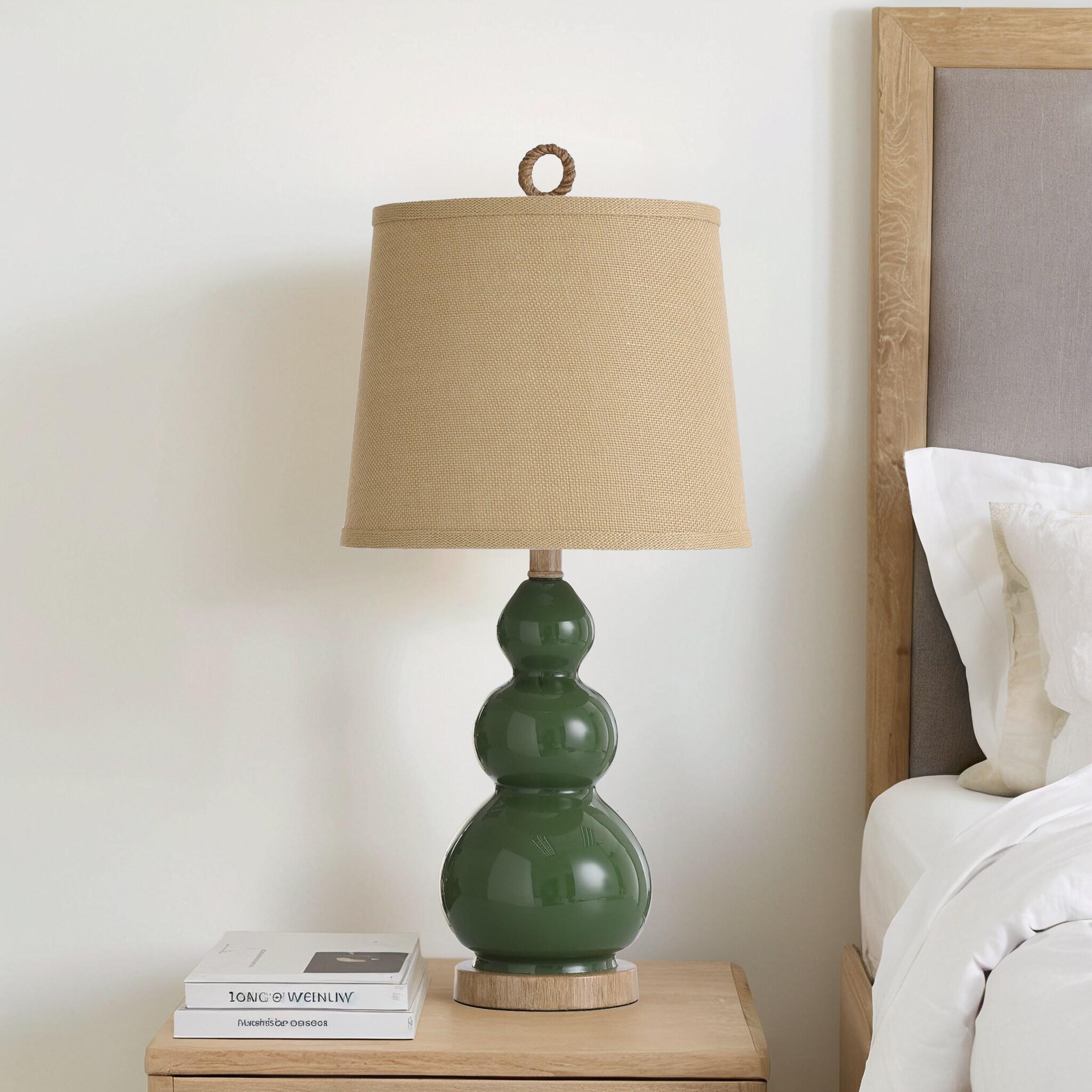 Nautical Green Table Lamp with Burlap Shade and Circle Faux Rope Finial - StyleCraft: Polyresin & Glass, UL Listed, No Assembly Required