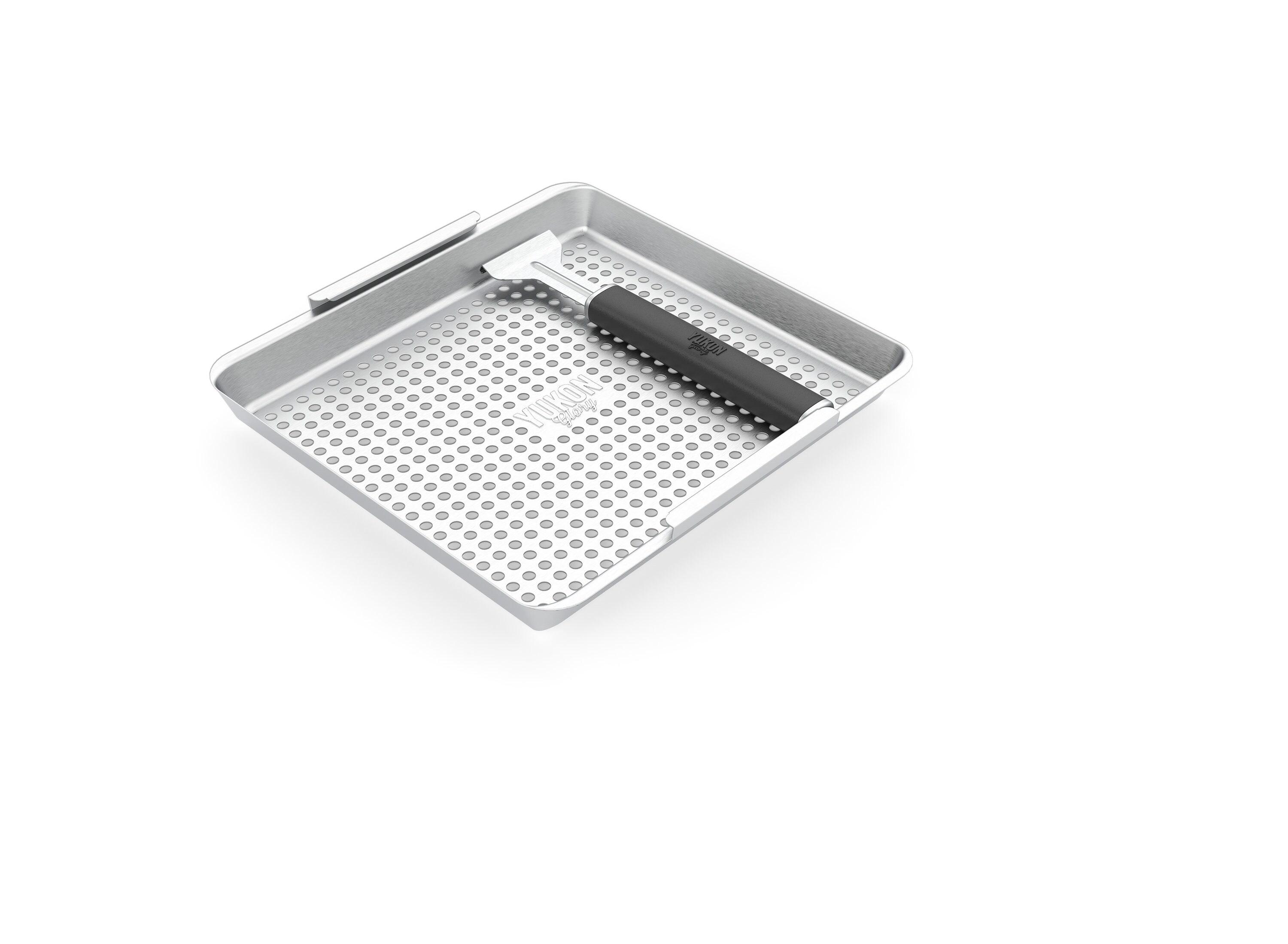 Yukon Glory Wide Grill Basket Set With Clip-On Handle, Perfect For Grilling Fish, Veggies and Meats