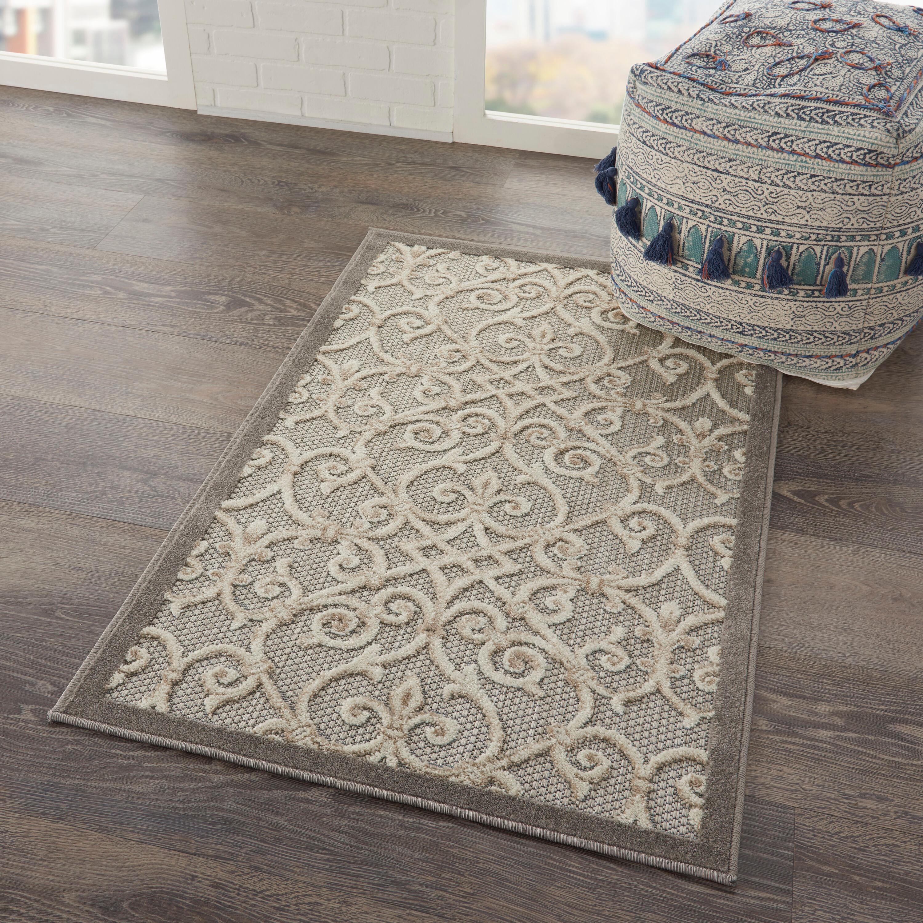 Nourison Aloha Contemporary Scroll Flatweave High-Low Indoor Outdoor Area Rug Natural 2'8" x 4'