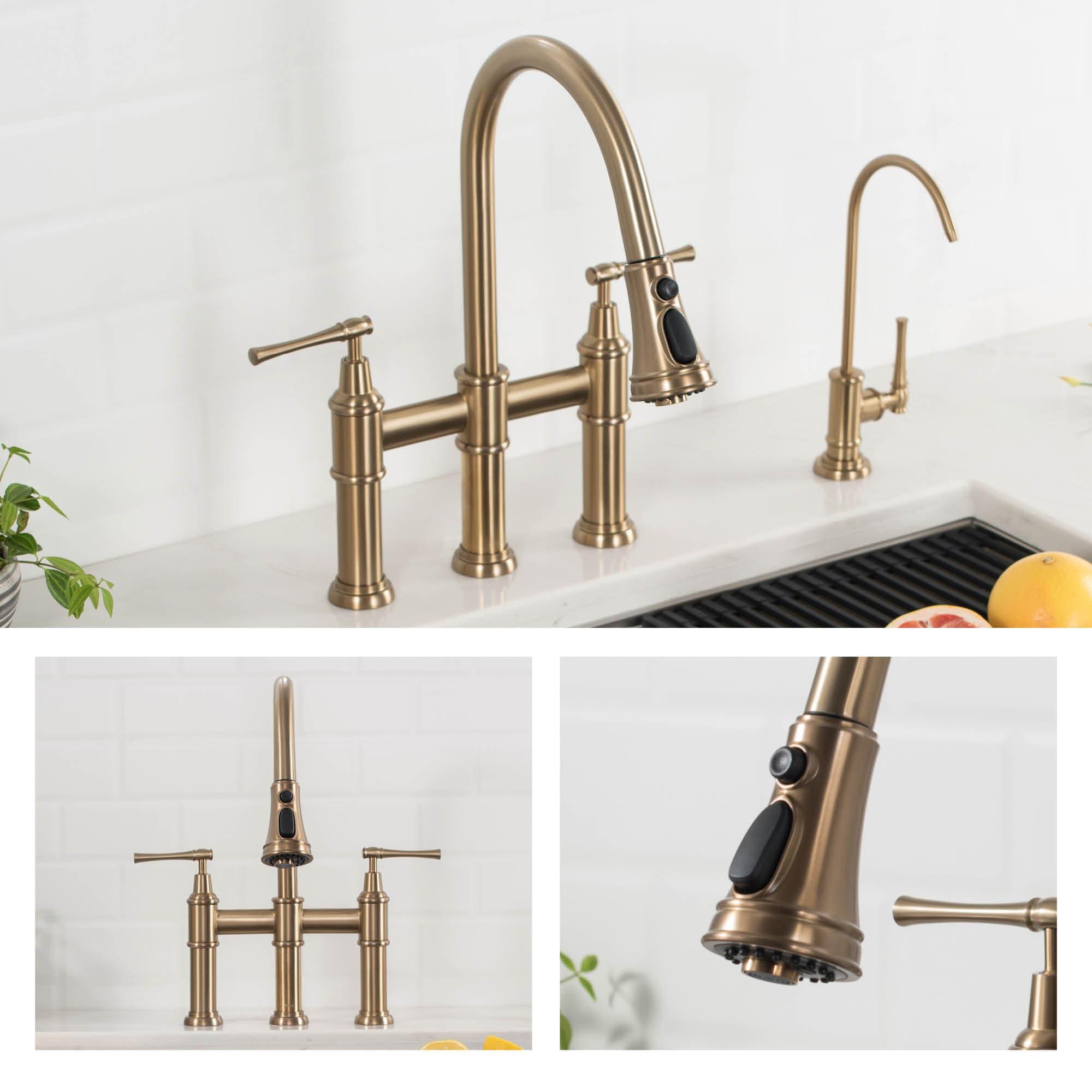Kraus Allyn Transitional Bridge Kitchen Faucet and Water Filter Faucet Combo