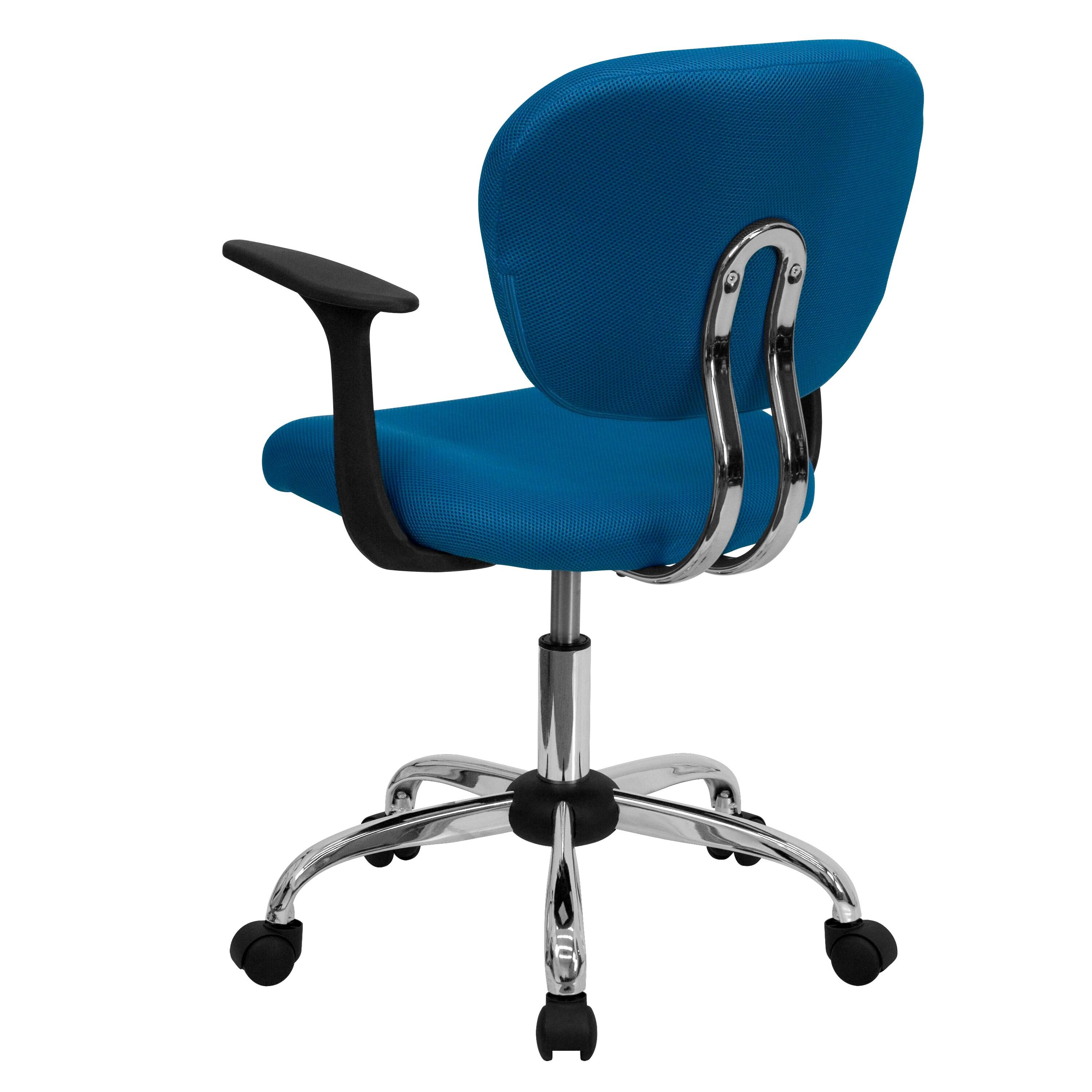 Flash Furniture Mid-Back Turquoise Mesh Padded Swivel Task Office Chair with Chrome Base and Arms