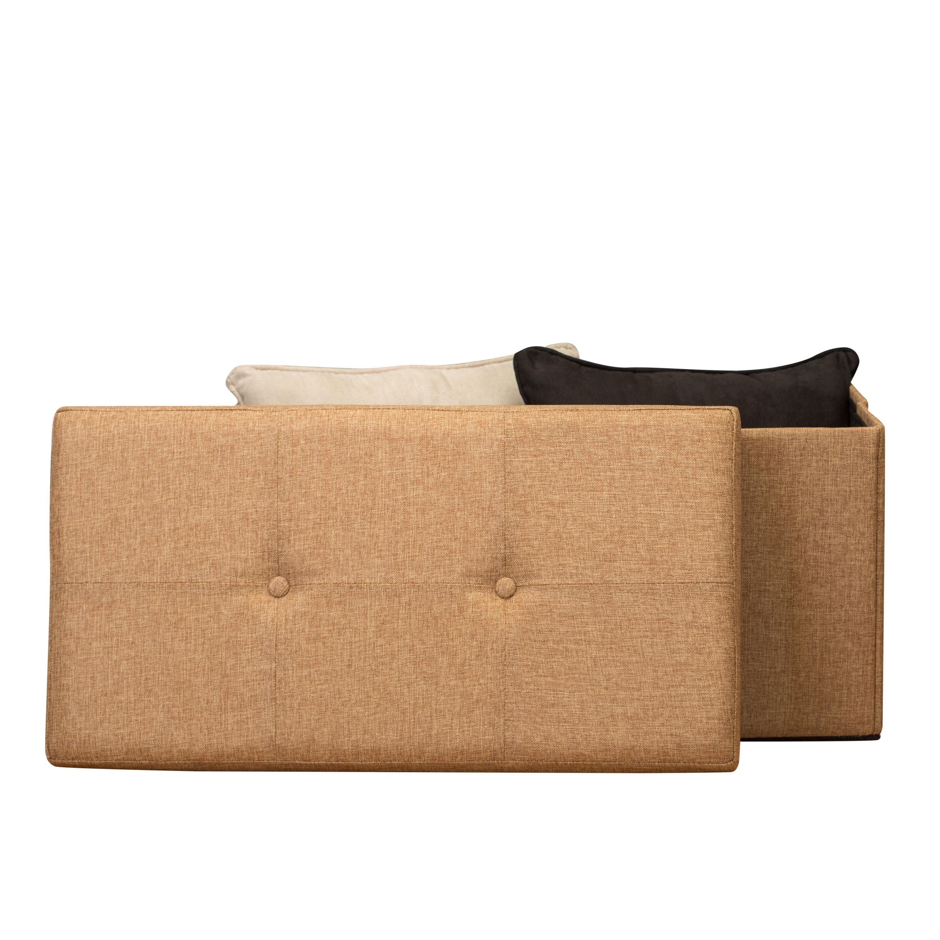 Simplify Faux Linen Double Folding Storage Ottoman in Camel