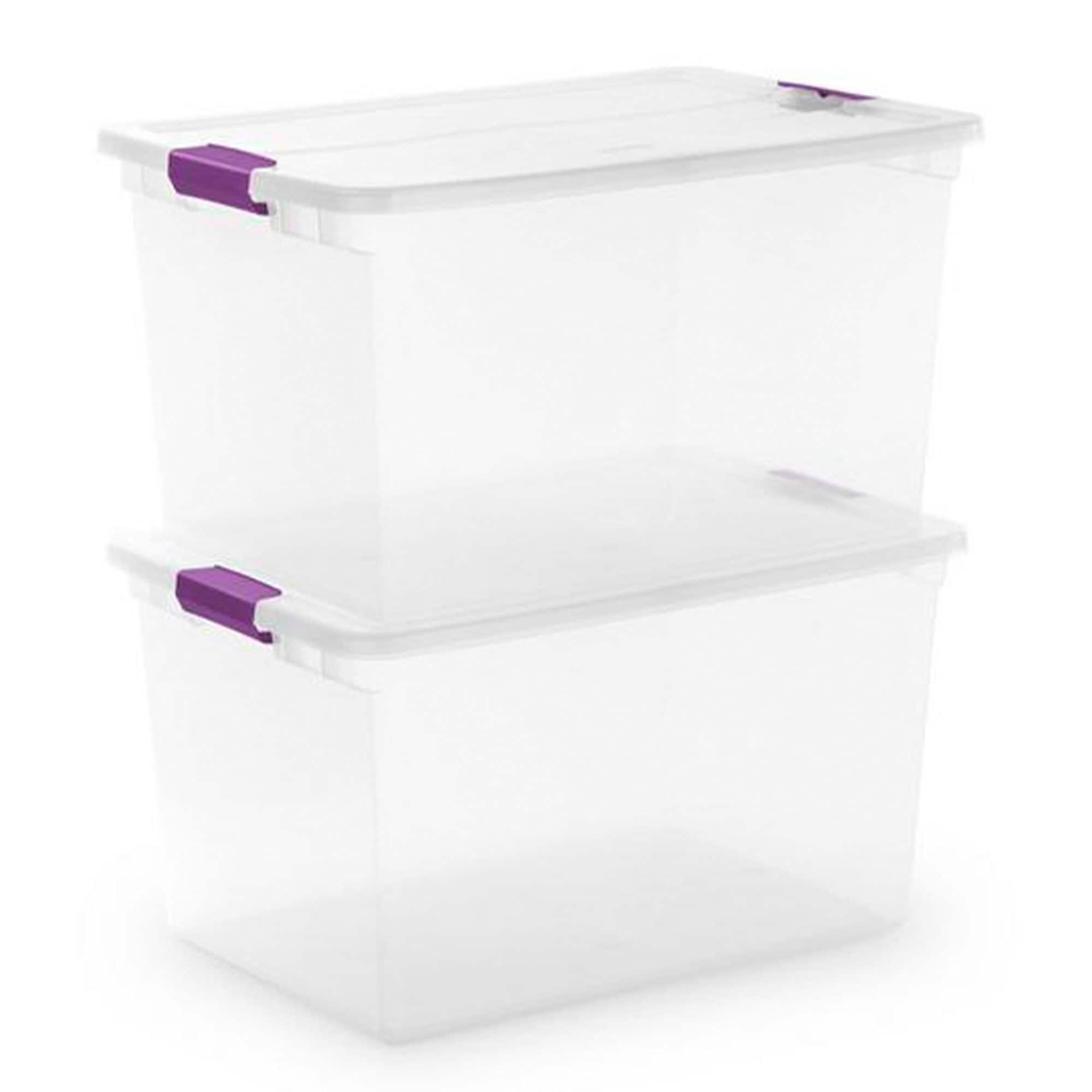 Sterilite 66 Qt ClearView Latch Storage Box, Stackable Bin with Latching Lid, Plastic Container to Organize Clothes in Closet, Clear Base, Lid, 6-Pack