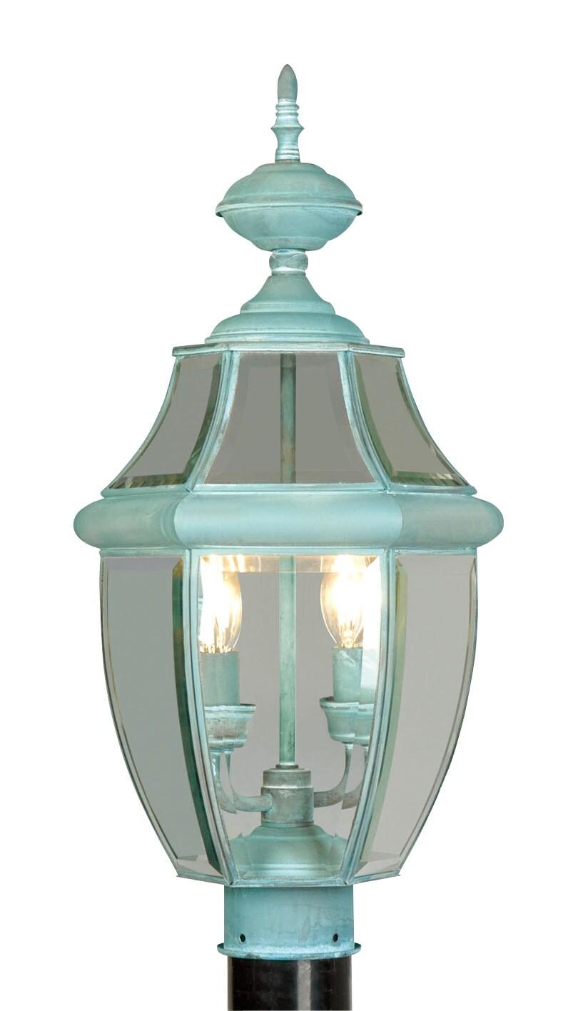 Lighting Lumens 2 Light Verdigris Outdoor Post Lantern Pendant - Clear Beveled Glass Shade