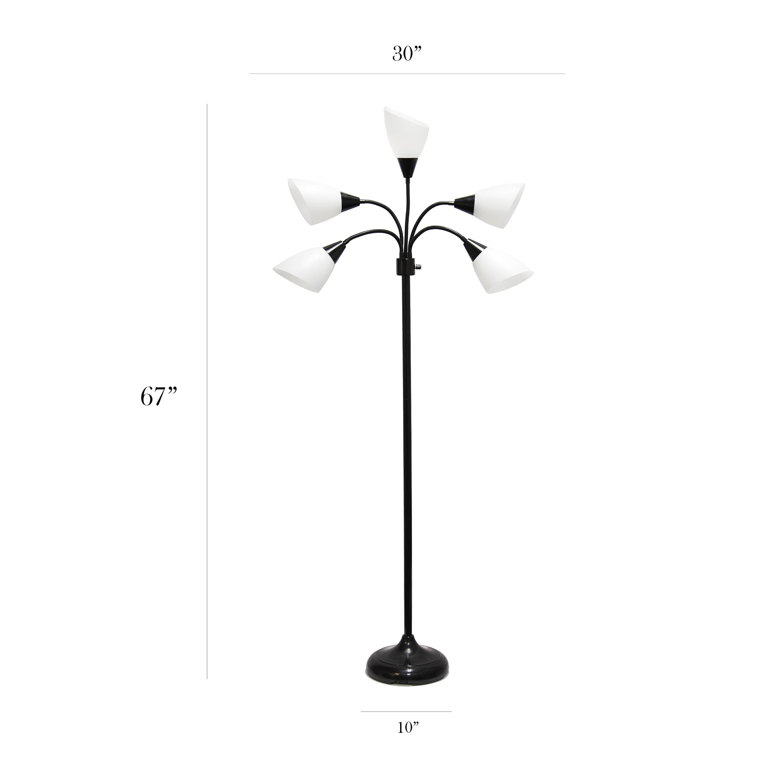 67" Contemporary Multi 5-Head Adjustable Gooseneck Floor Lamp Black - Simple Designs