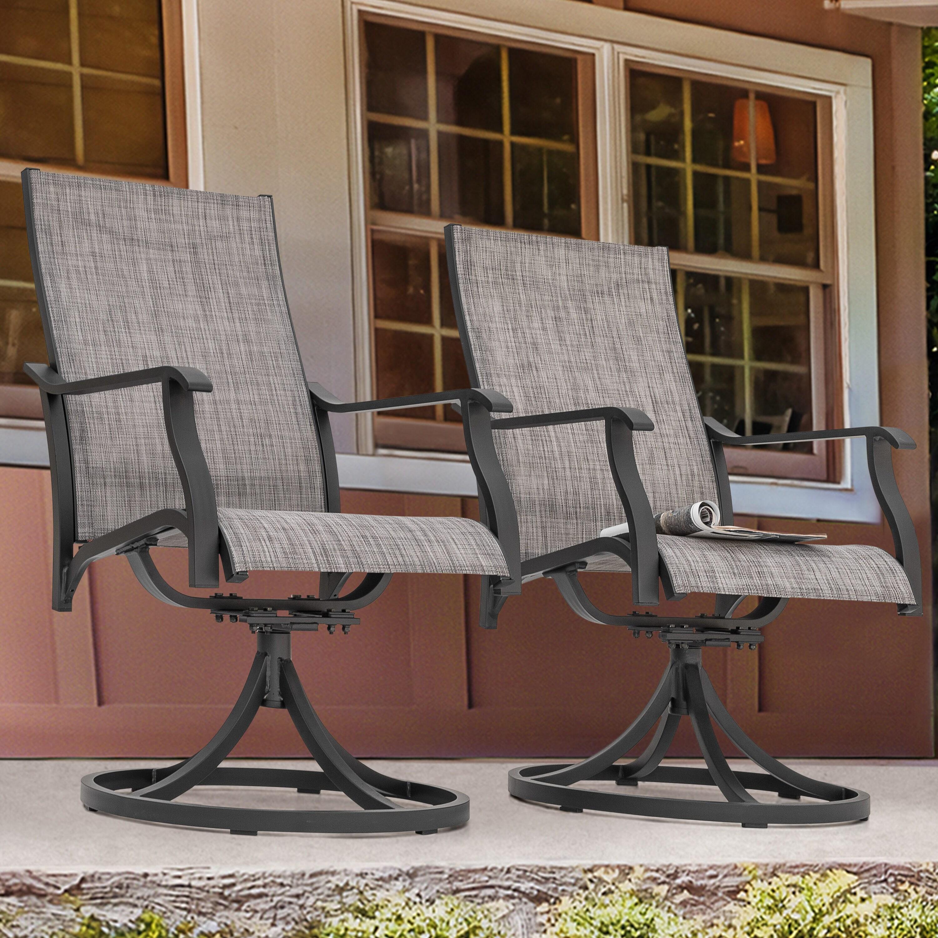 Nuu Garden Swivel Patio Chair Set of 2, All-Weather Textilene Outdoor Dining Chairs with High Back, Outdoor Dining Chair Set, Grayish Brown