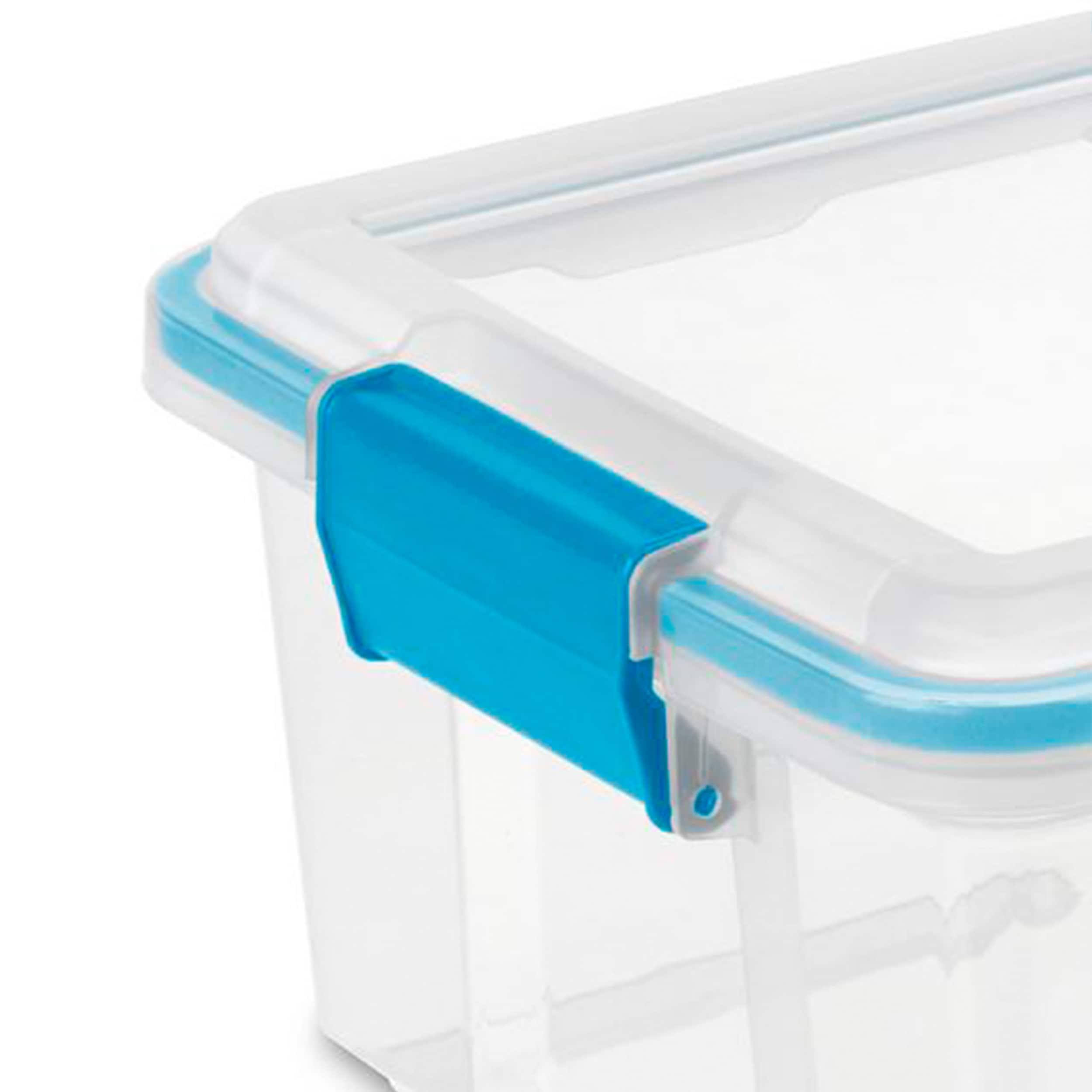 Sterilite 12 Qt Gasket Box, Stackable Storage Bin with Latching Lid and Tight Seal Plastic Container to Organize Basement, Clear Base and Lid, 12-Pack