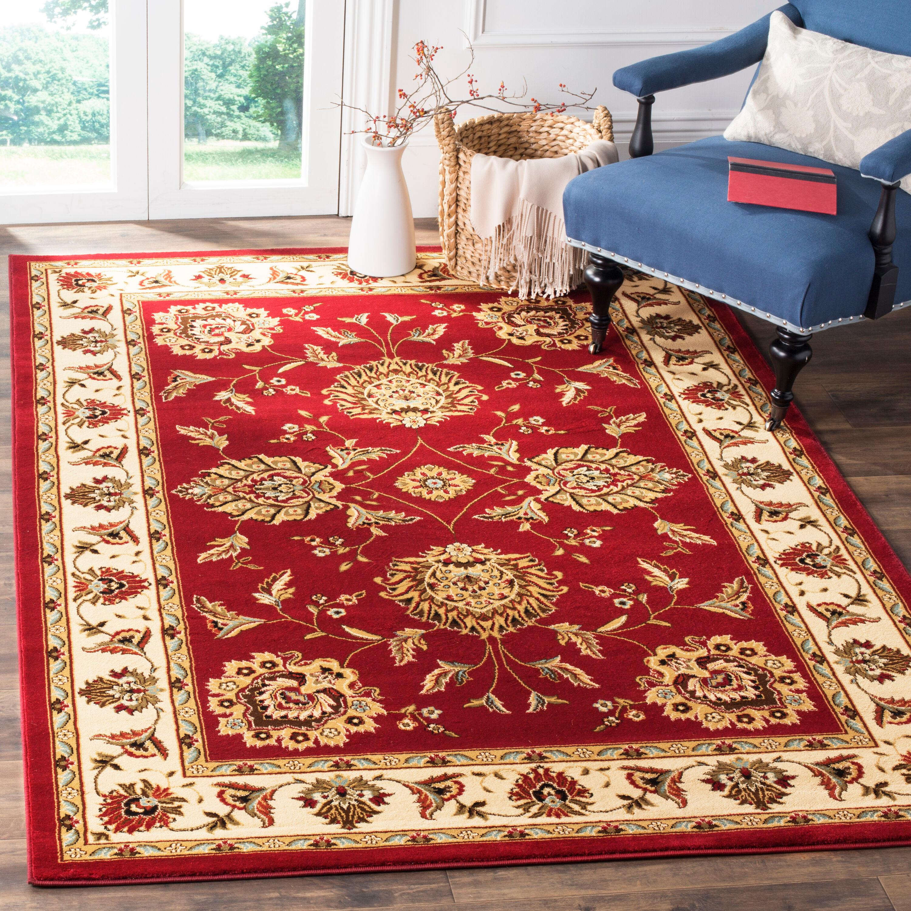 Lyndhurst LNH555 Power Loomed Area Rug - Red/Ivory - 6'7"x9'6" - Safavieh