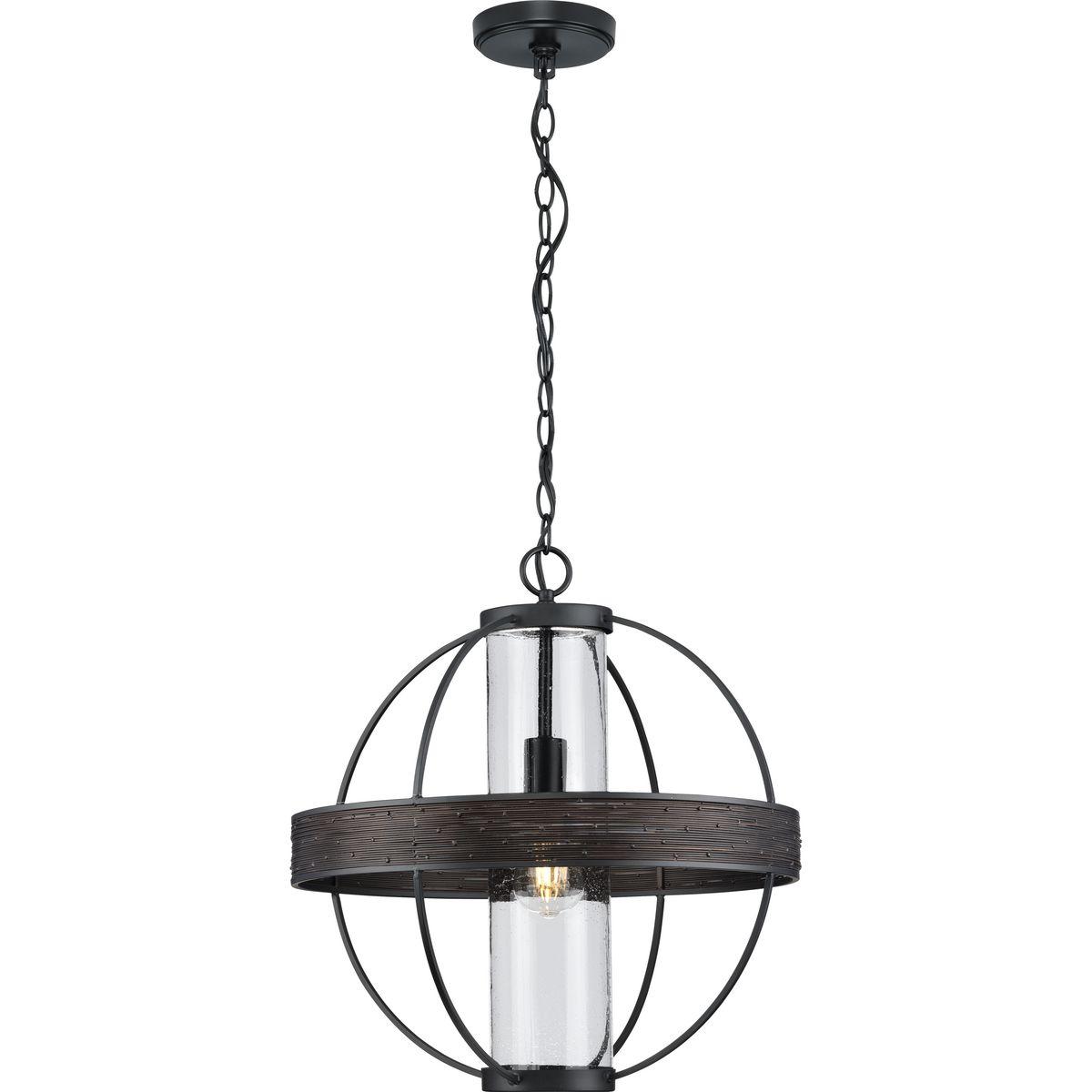 Progress Lighting, Terrace, 1-Light Outdoor Hanging Light, Matte Black, Seeded Glass Shade