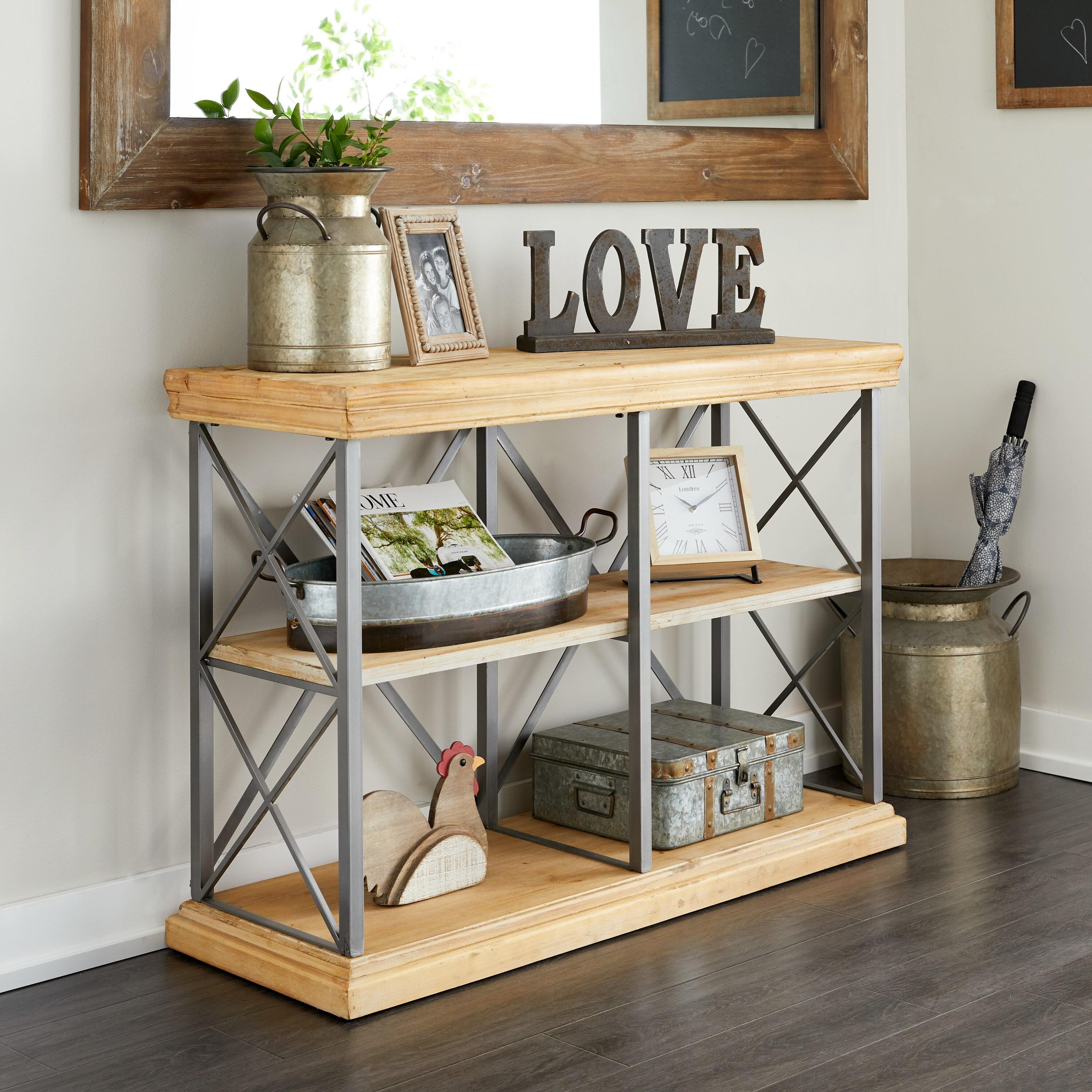 DecMode 48" x 34" Brown Wood 3-Tier Shelving Unit, 1-Piece