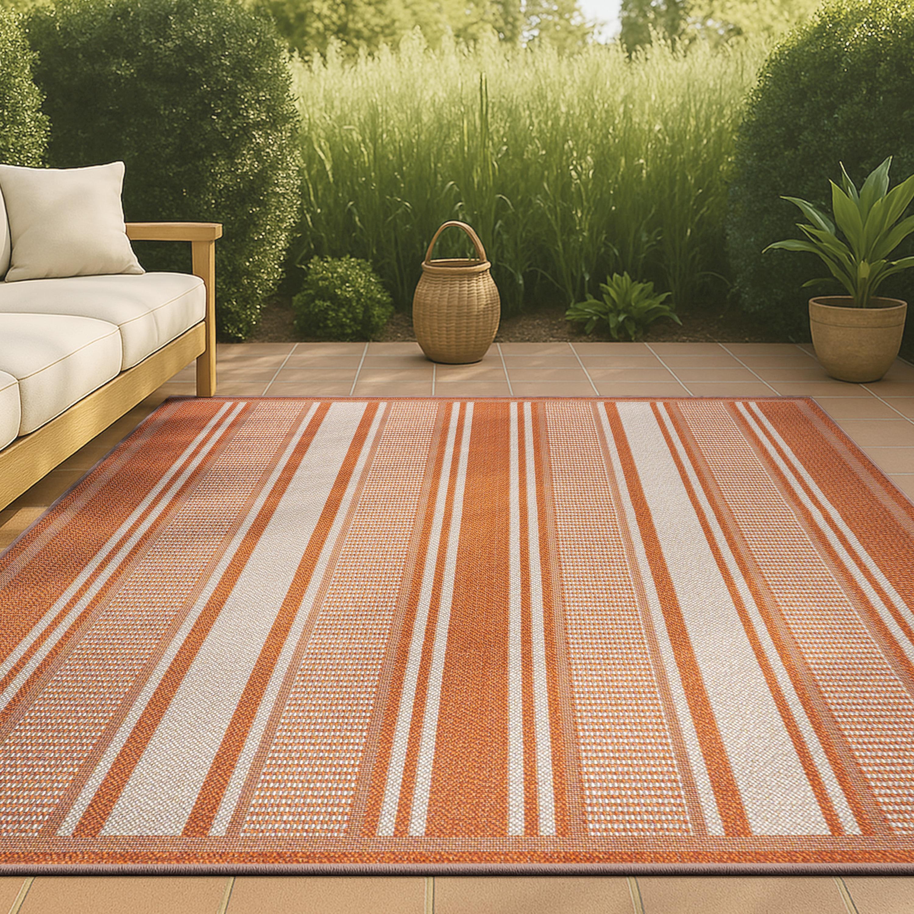 5' x 8' Haynes Modern Double Stripe Indoor/Outdoor Area Rug, Orange/Cream - JONATHAN Y