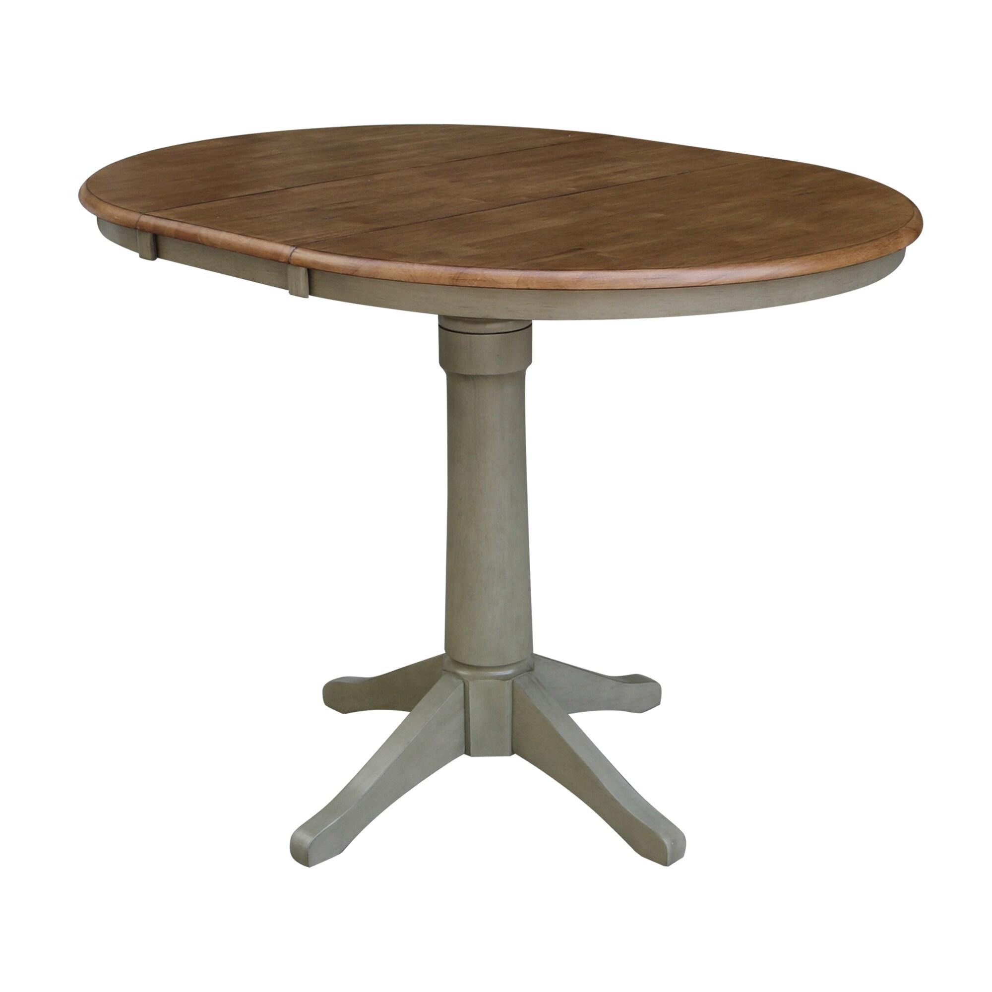36 in. Round Extension Dining Table with 2 San Remo Counter Height Stools, Hickory & Stone - Set of 3