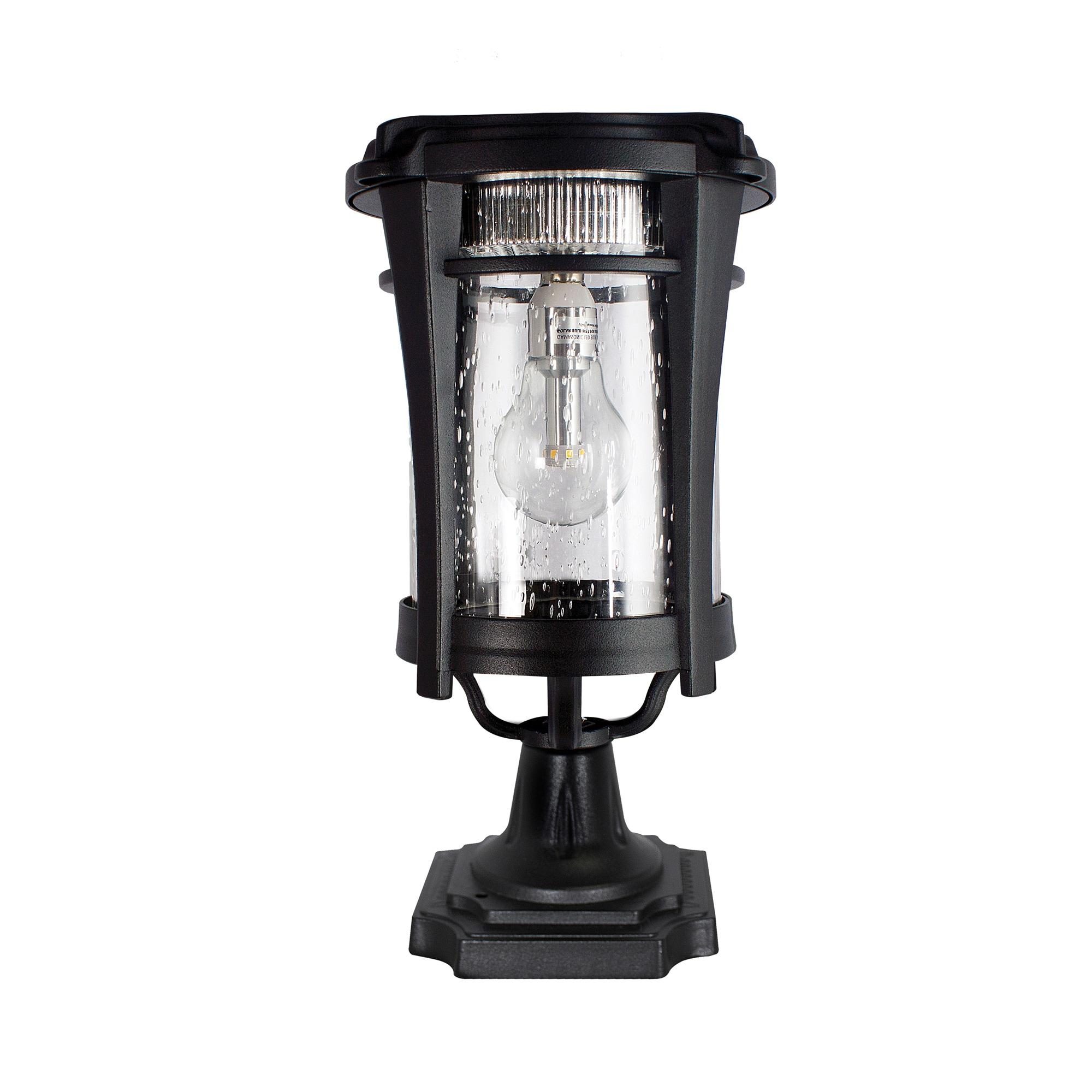 Eligia Black 1-Light 13" H Solar Powered Lantern Warm White Post Light with Pier and Wall