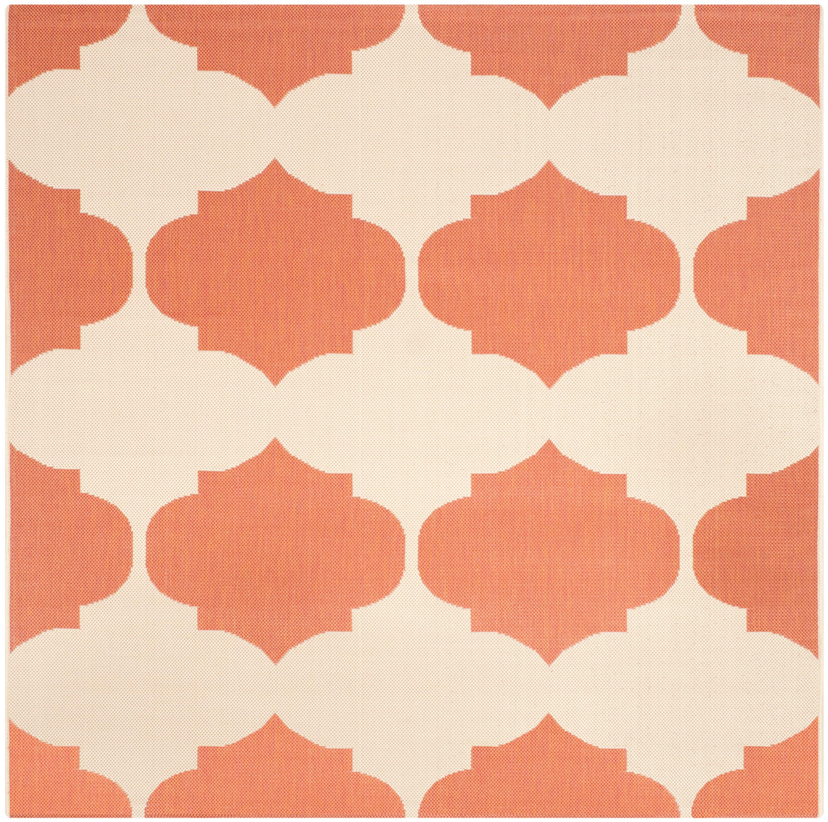 Courtyard CY6162 Power Loomed Indoor and Outdoor Area Rug - Beige/Terracotta - 5'3"x5'3" - Safavieh