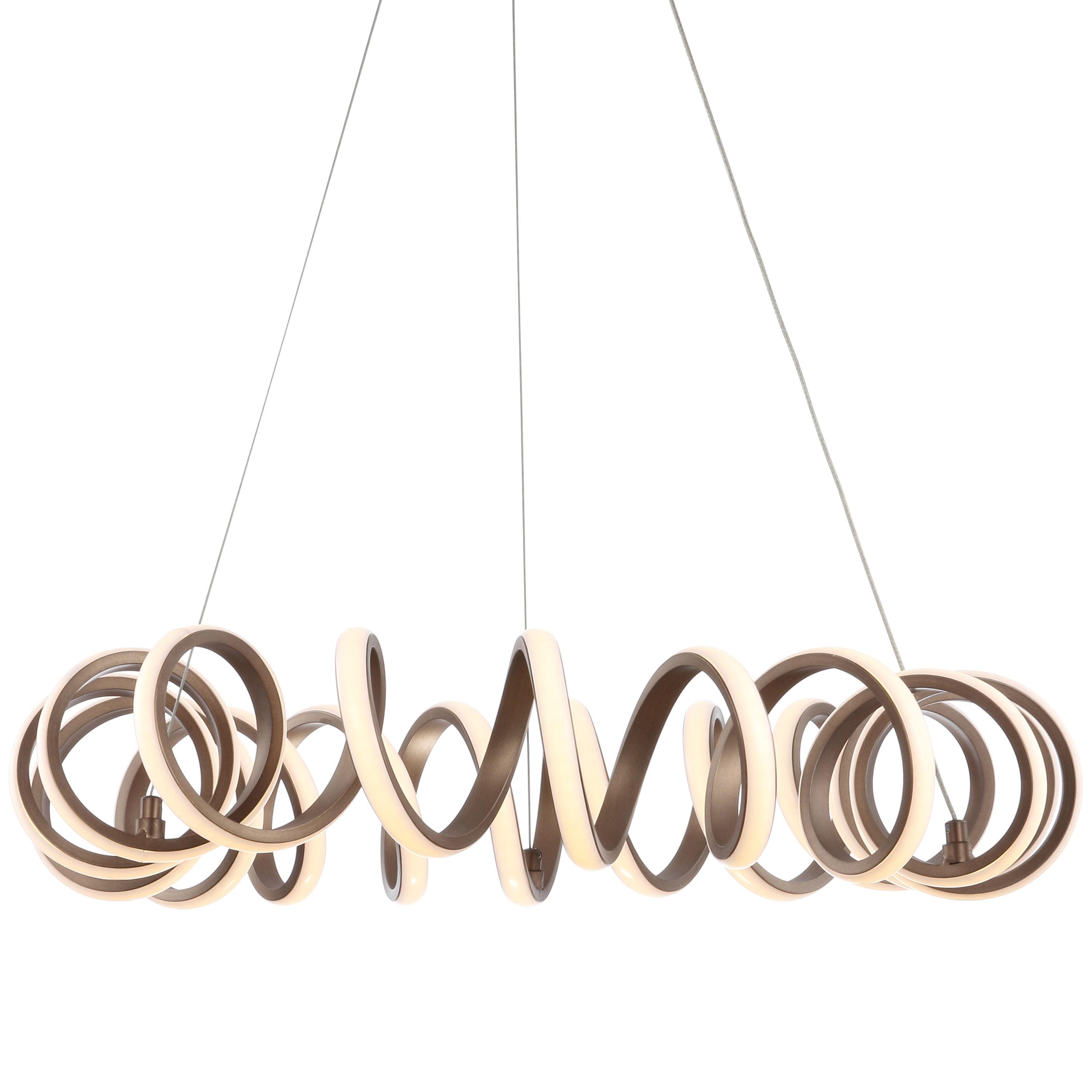 Cursive 24" Adjustable Spiral Integrated LED Metal Chandelier Ceiling Light, Coffee