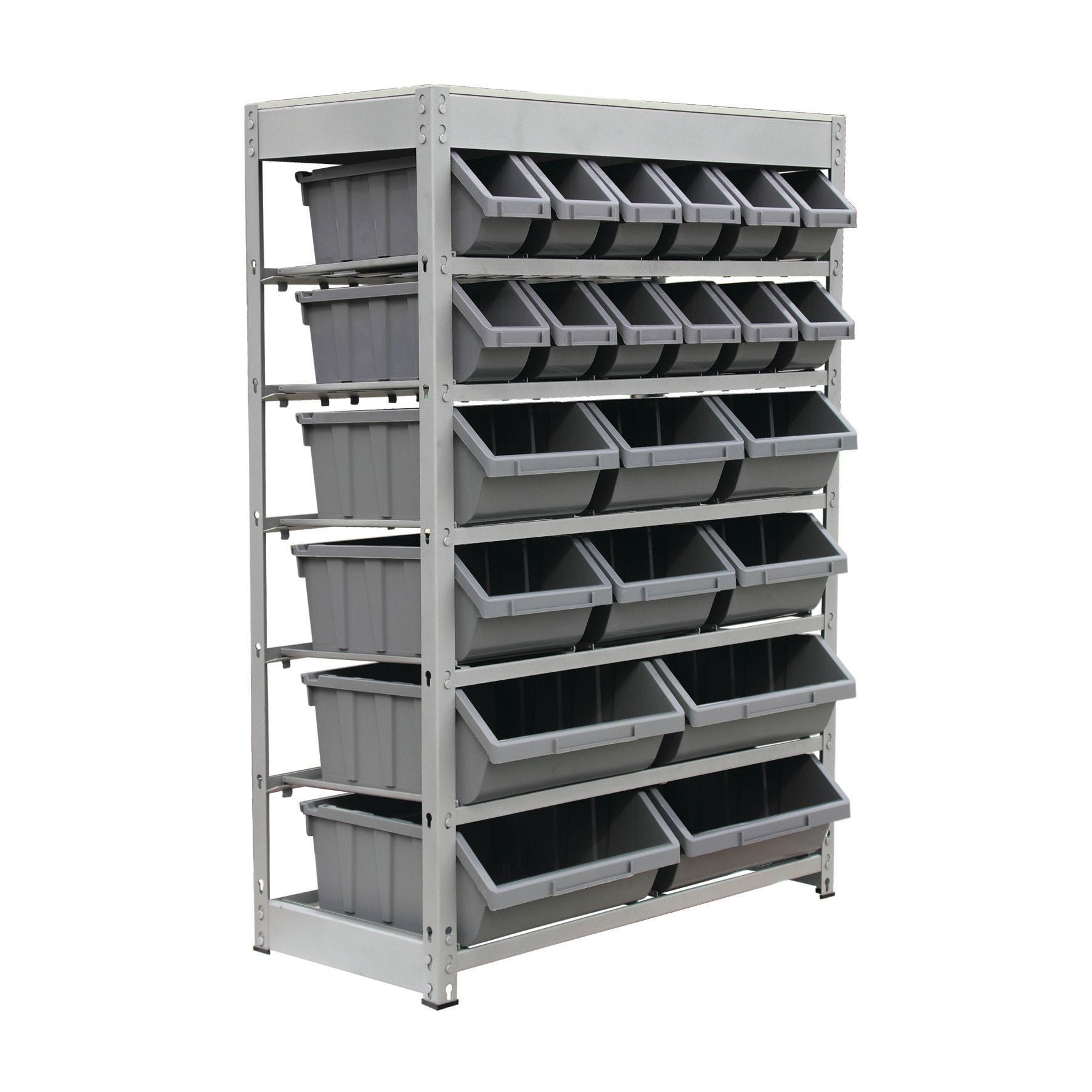 King's Rack 6-Tier Metal Organizer Shelving Rack with 22 Bins in Gray