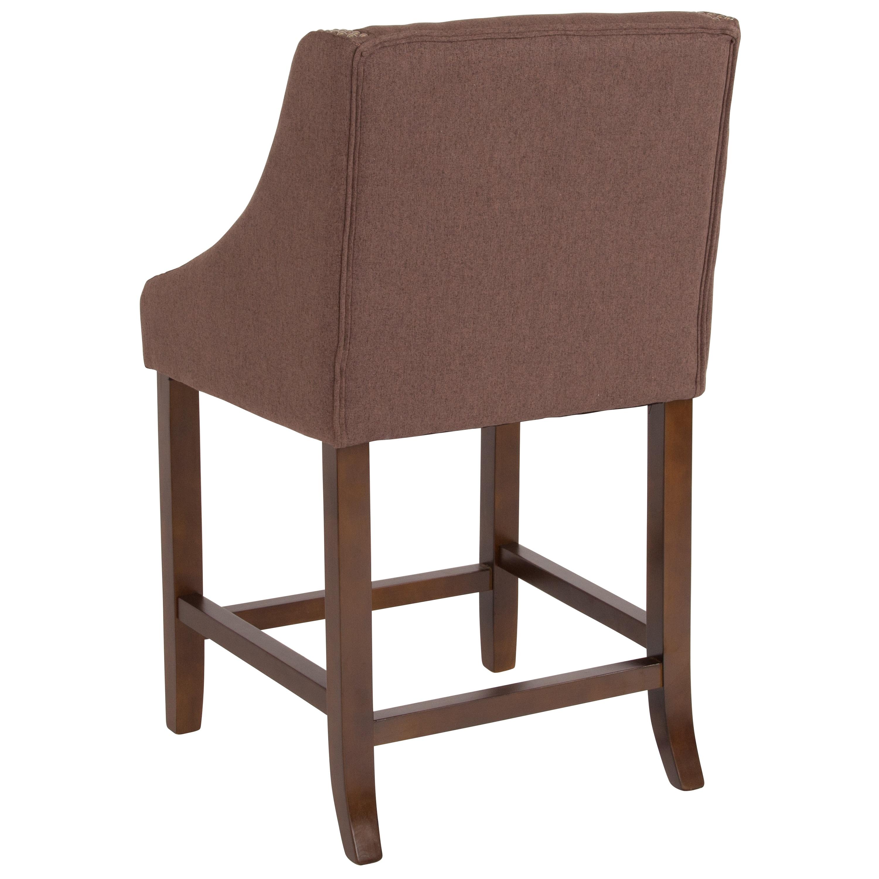 Flash Furniture Carmel Series 24" High Transitional Walnut Counter Height Stool with Accent Nail Trim in Brown Fabric