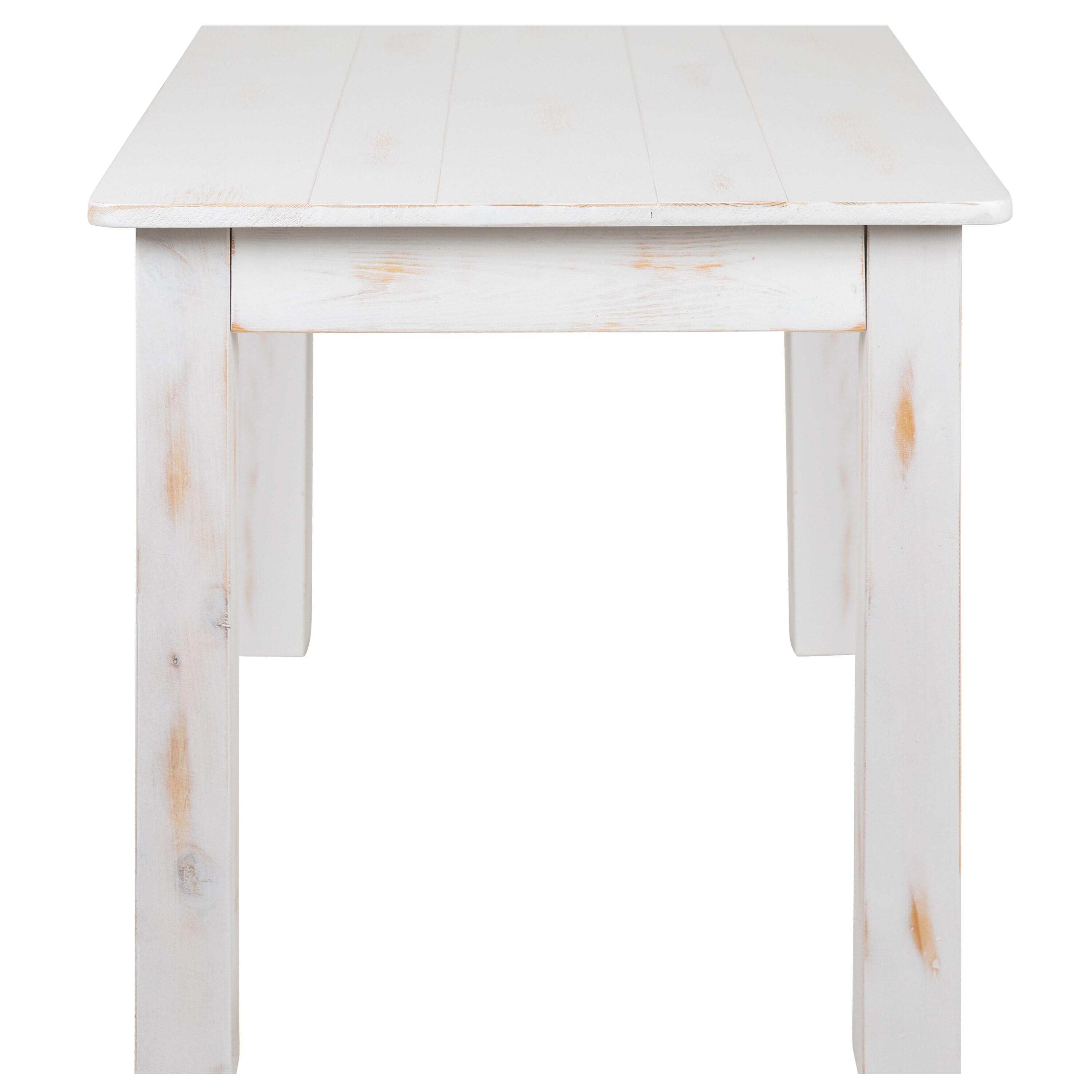 Flash Furniture HERCULES Series 46" x 30" Rectangular Antique Rustic White Solid Pine Farm Dining Table