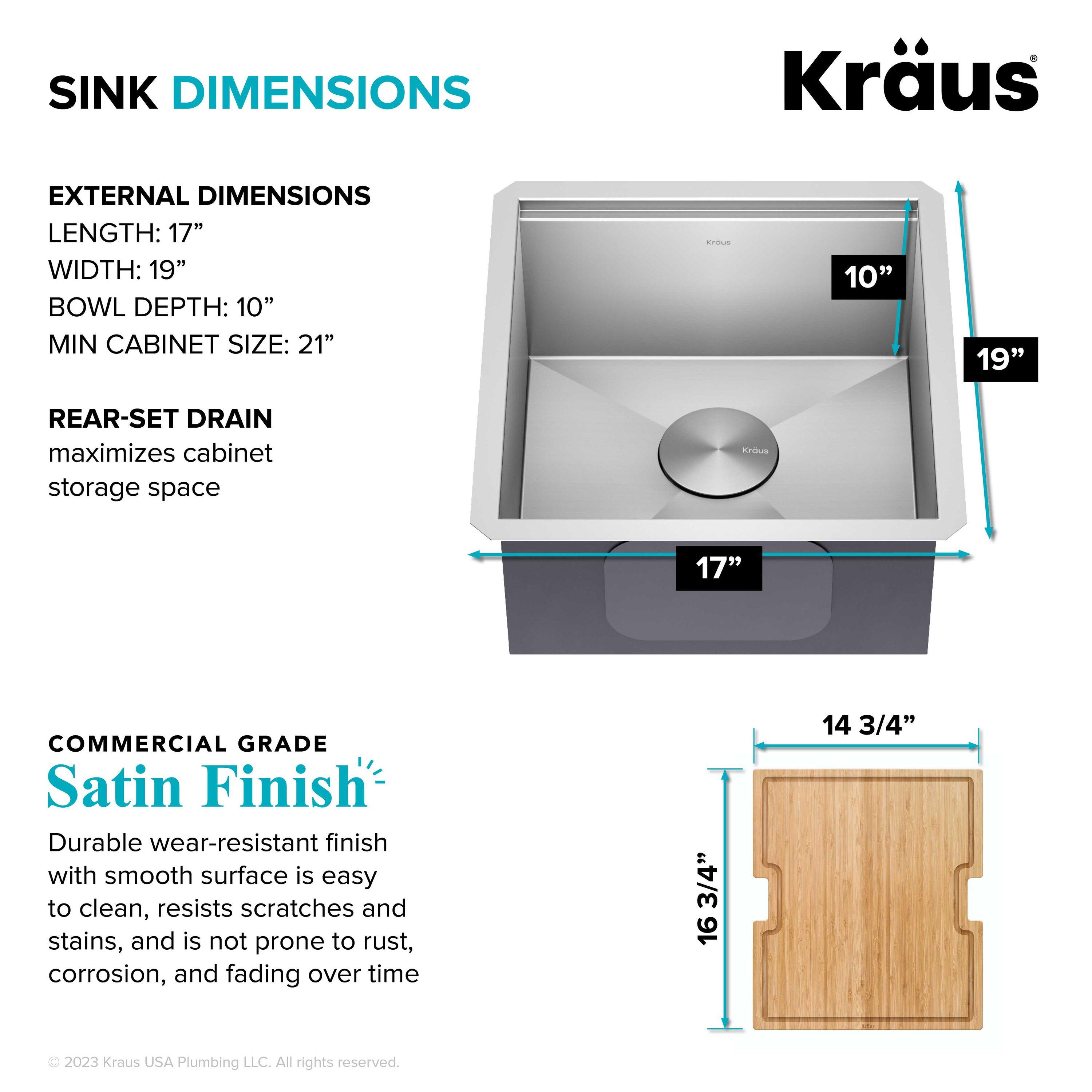 KRAUS Kore™ Workstation 17-inch L Undermount 16 Gauge Single Bowl Stainless Steel Bar Kitchen Sink