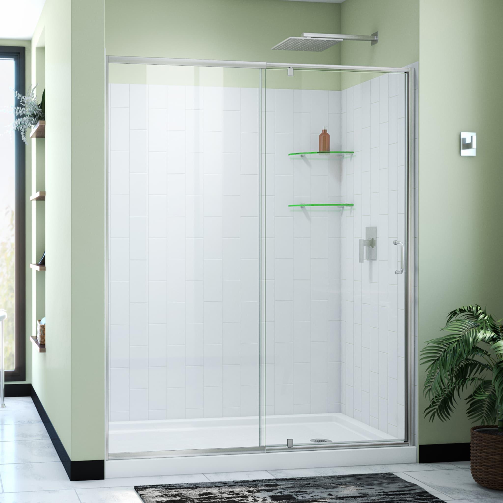 Flex 34 x 60 White Acrylic Semi-Frameless Shower Kit with Brushed Nickel Hardware