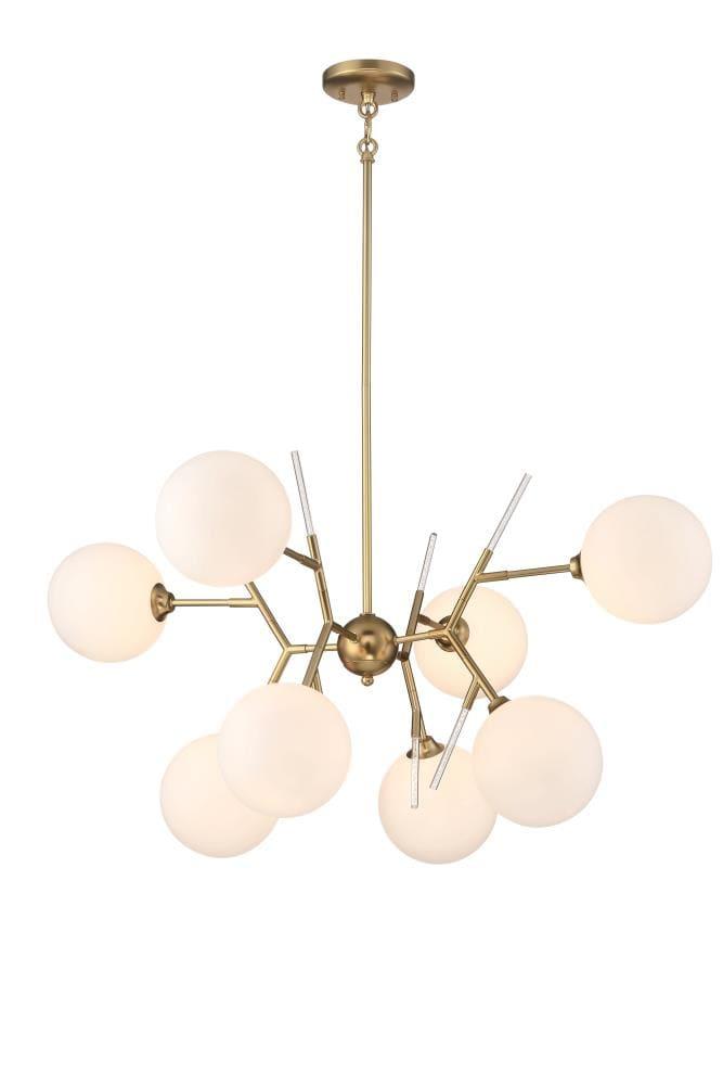 Polares Honey Gold 8-Light Chandelier with Etched White Glass