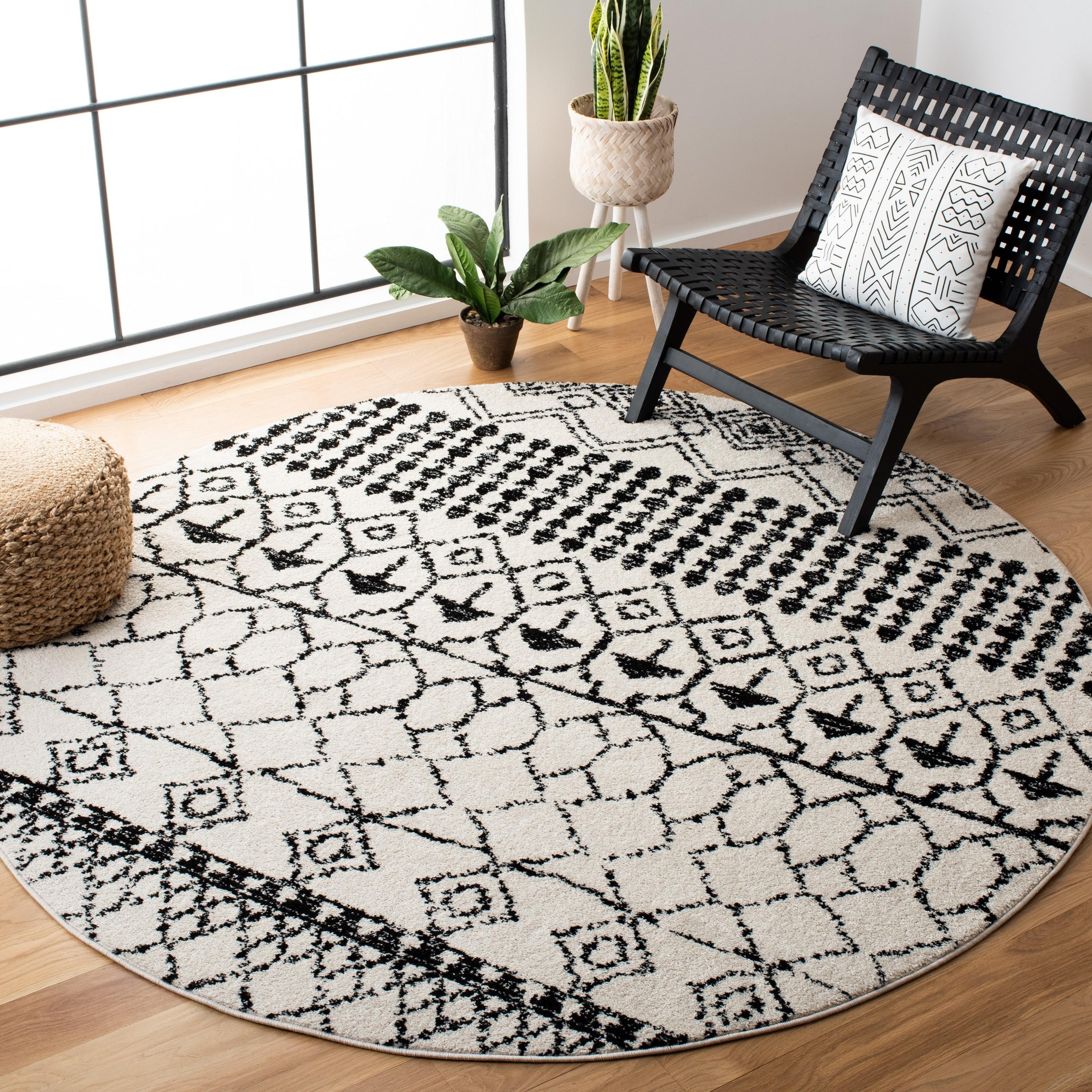 Tulum TUL229 Power Loomed Area Rug - Ivory/Black - 3' round - Safavieh.