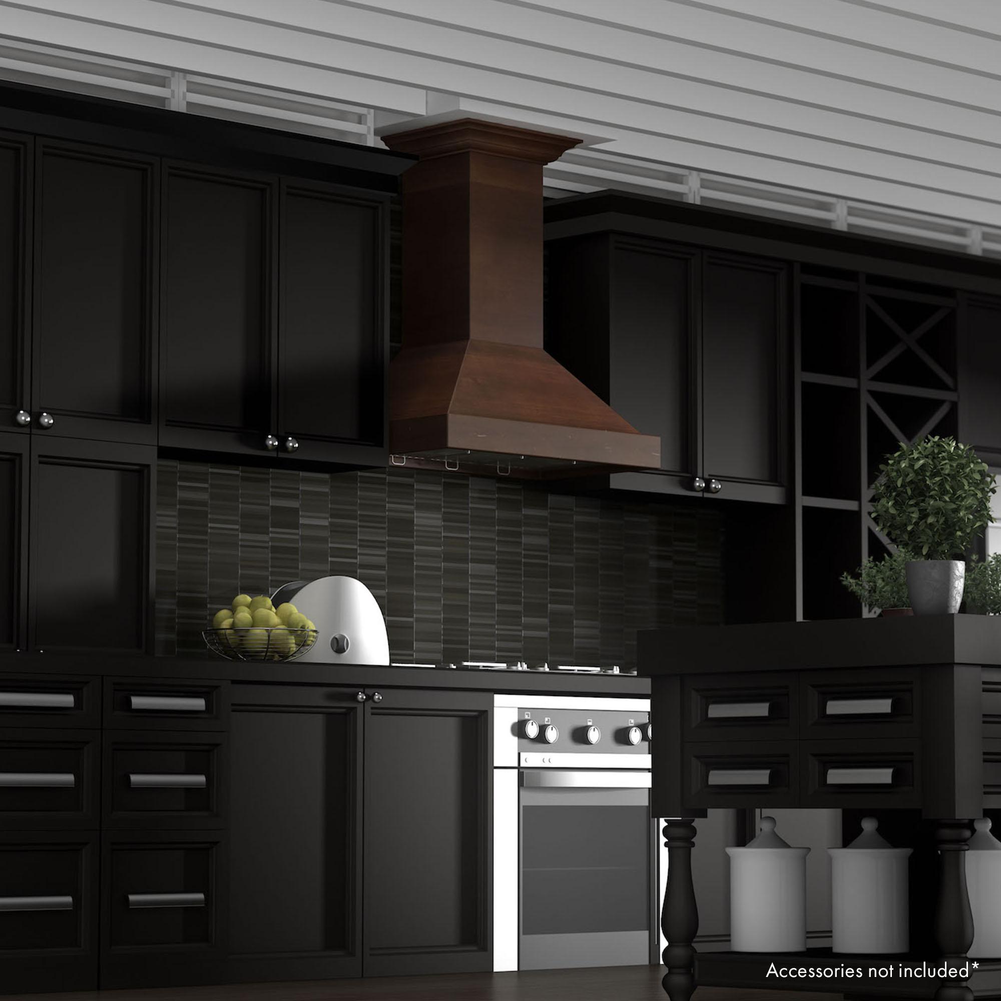 ZLINE 36" Convertible Vent Wooden Wall Mount Range Hood in Walnut