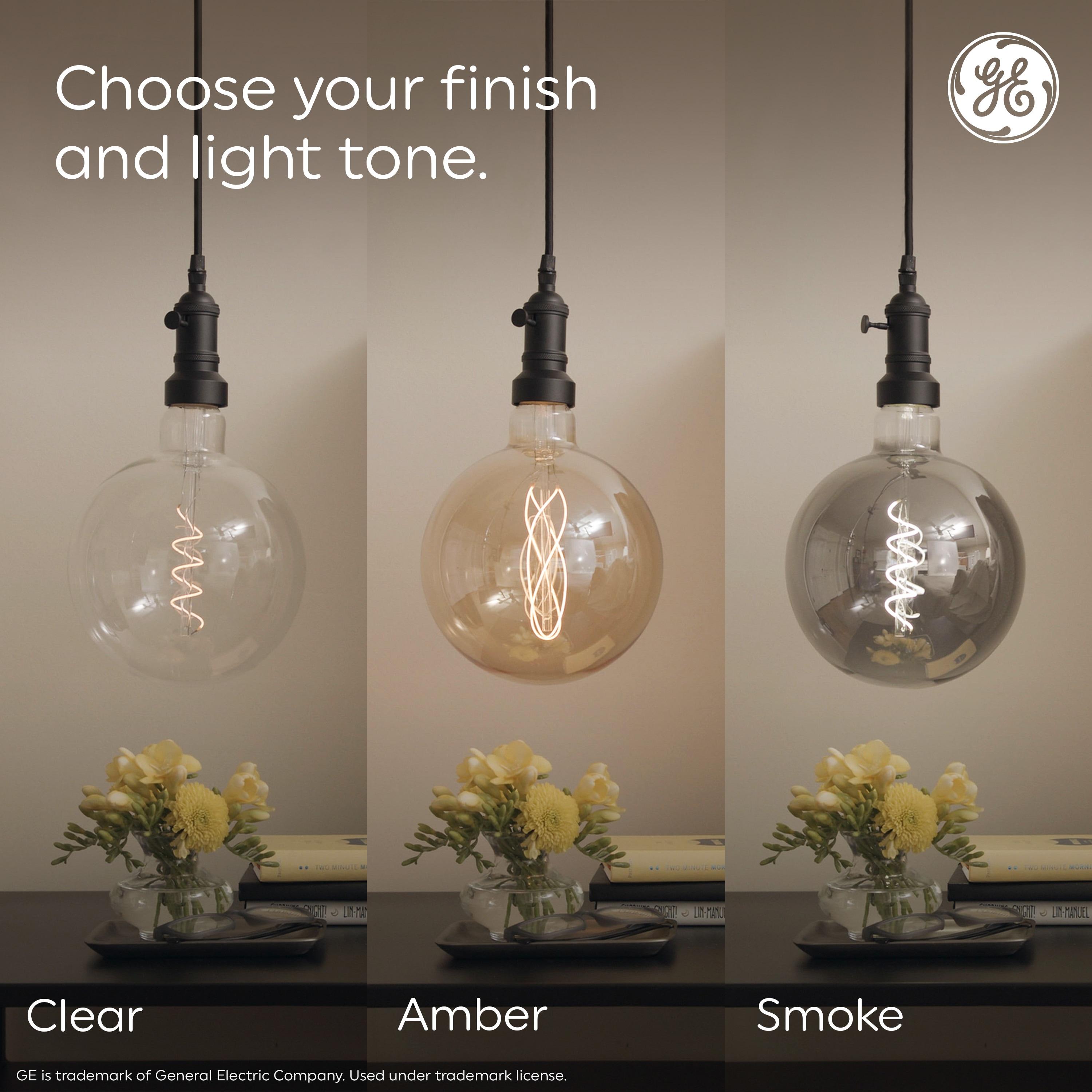 GE 2pk 60W Vintage Style ST19 LED Edison Light Bulbs Amber Glass: E26 Base, Dimmable, Warm Light, Antique Style