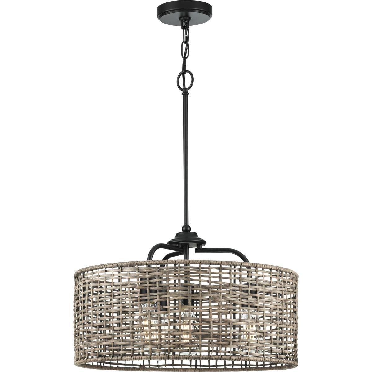 Progress Lighting Lavelle 4-Light Pendant, Matte Black, Natural Rattan Shade