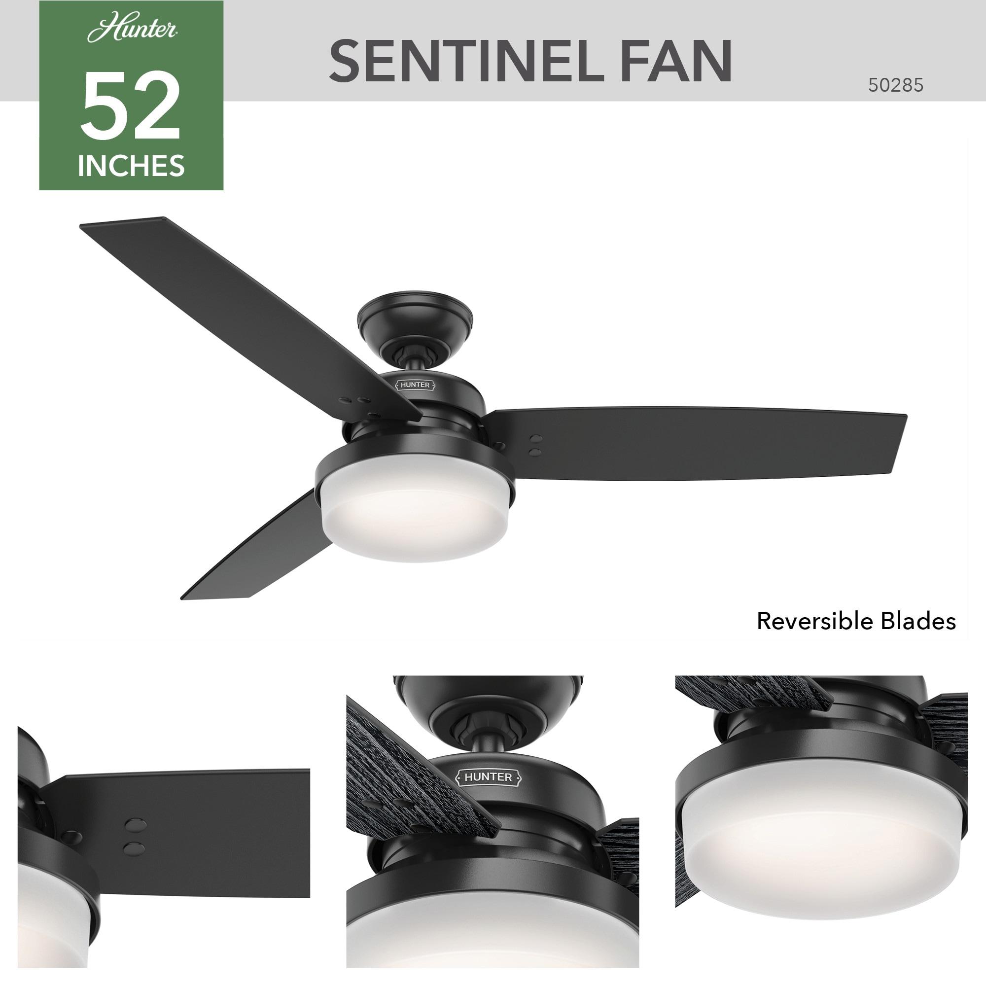 Hunter Fan 52" Sentinel 3 -Blade Standard Ceiling Fan with Remote Control and Light Kit Included