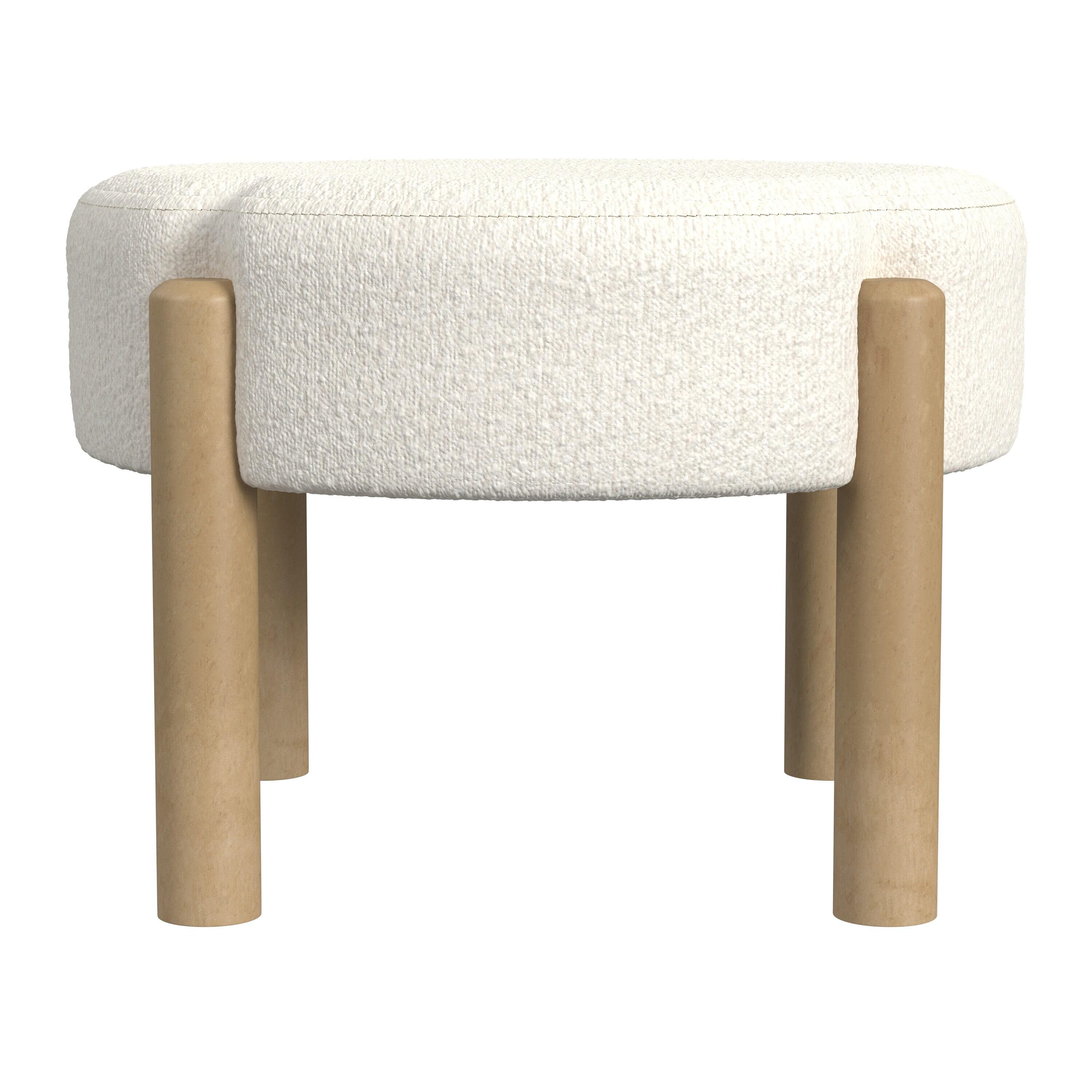 Luna Boucle Ottoman Cream - HomePop: Round, Upholstered, Wood Frame, No Assembly Required