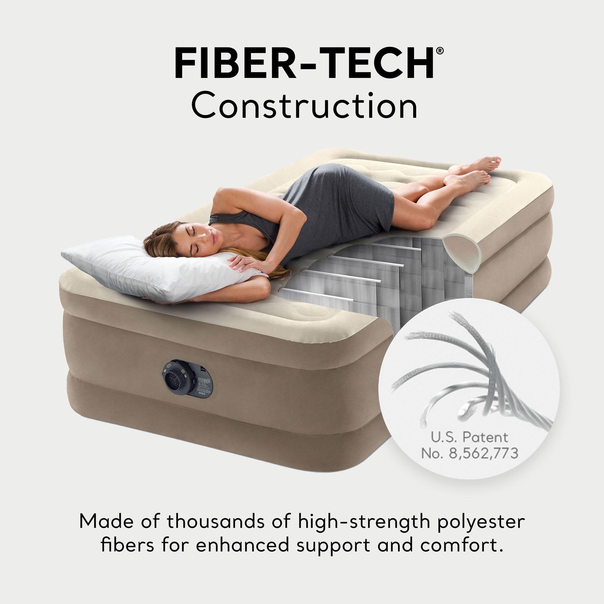 Intex Ultra Plush Fiber Tech Airbed Mattress with Built in Pump